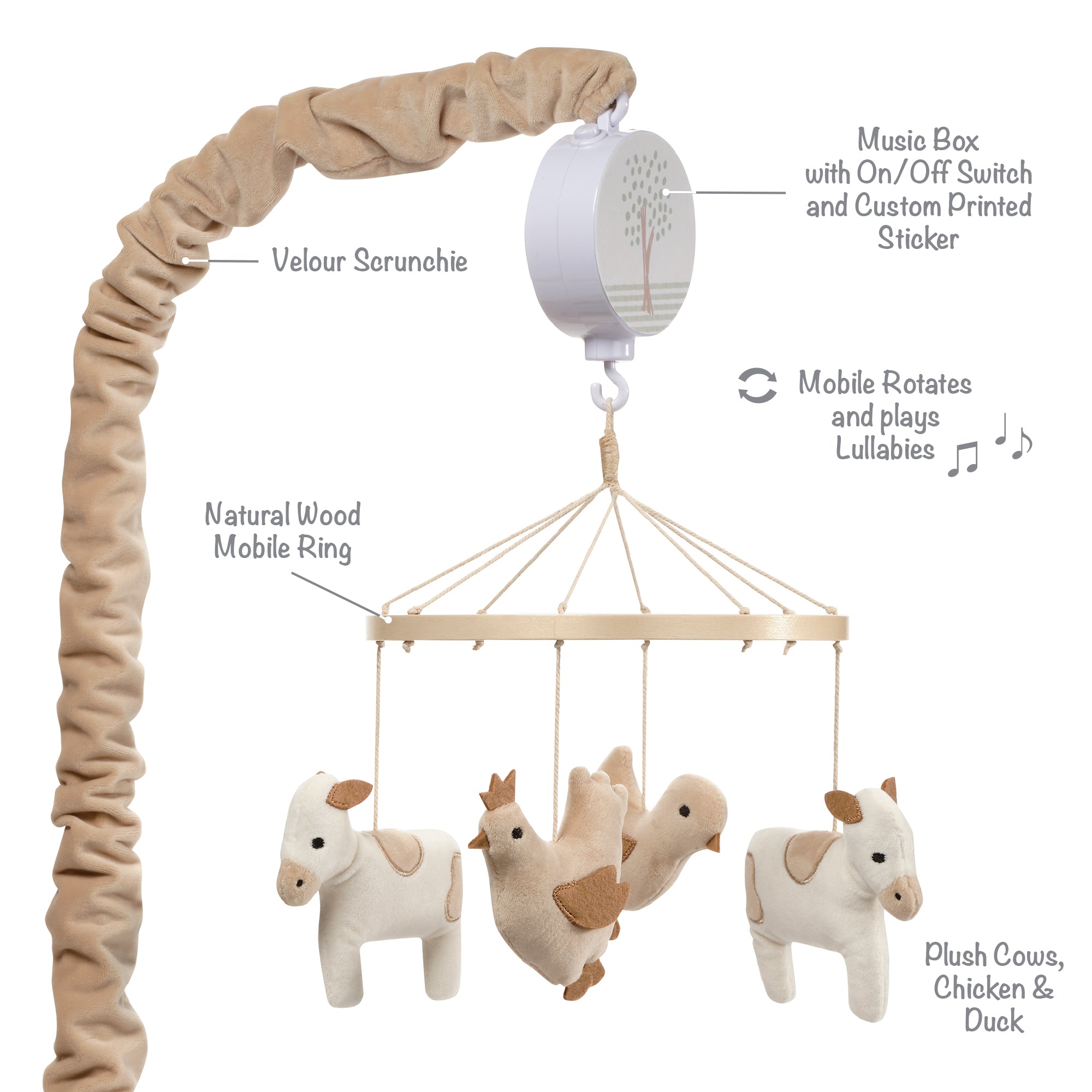 Farmyard Friends Musical Baby Crib Mobile Soother Toy