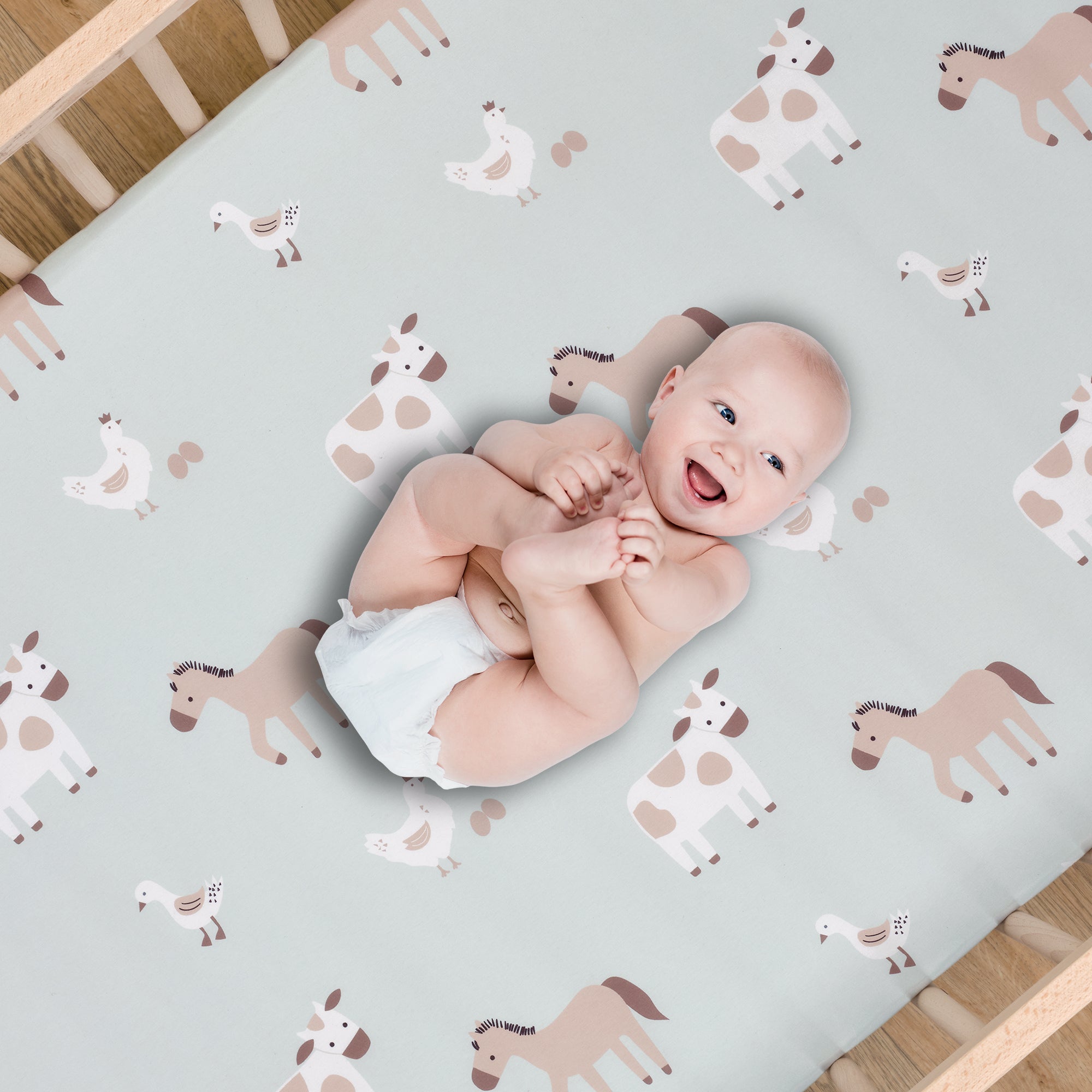 Farmyard Friends Sage Green Baby Nursery Fitted Crib Sheet – Lambs