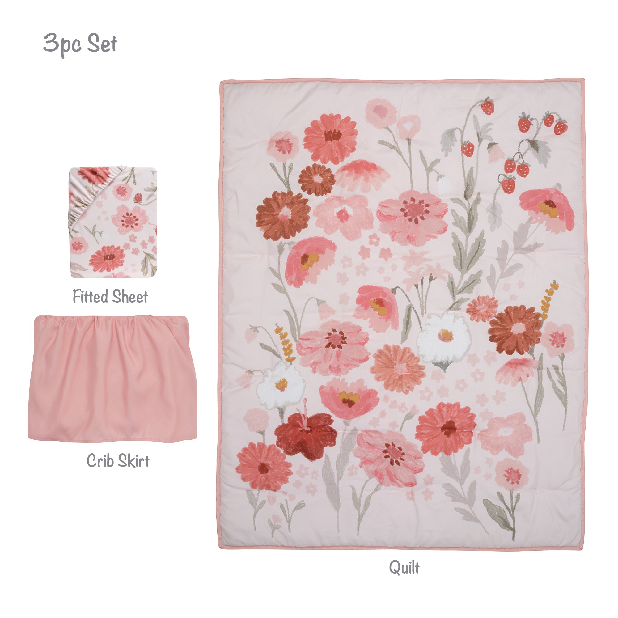 Flower Power 3-Piece Floral Baby Nursery Crib Bedding Set – Lambs