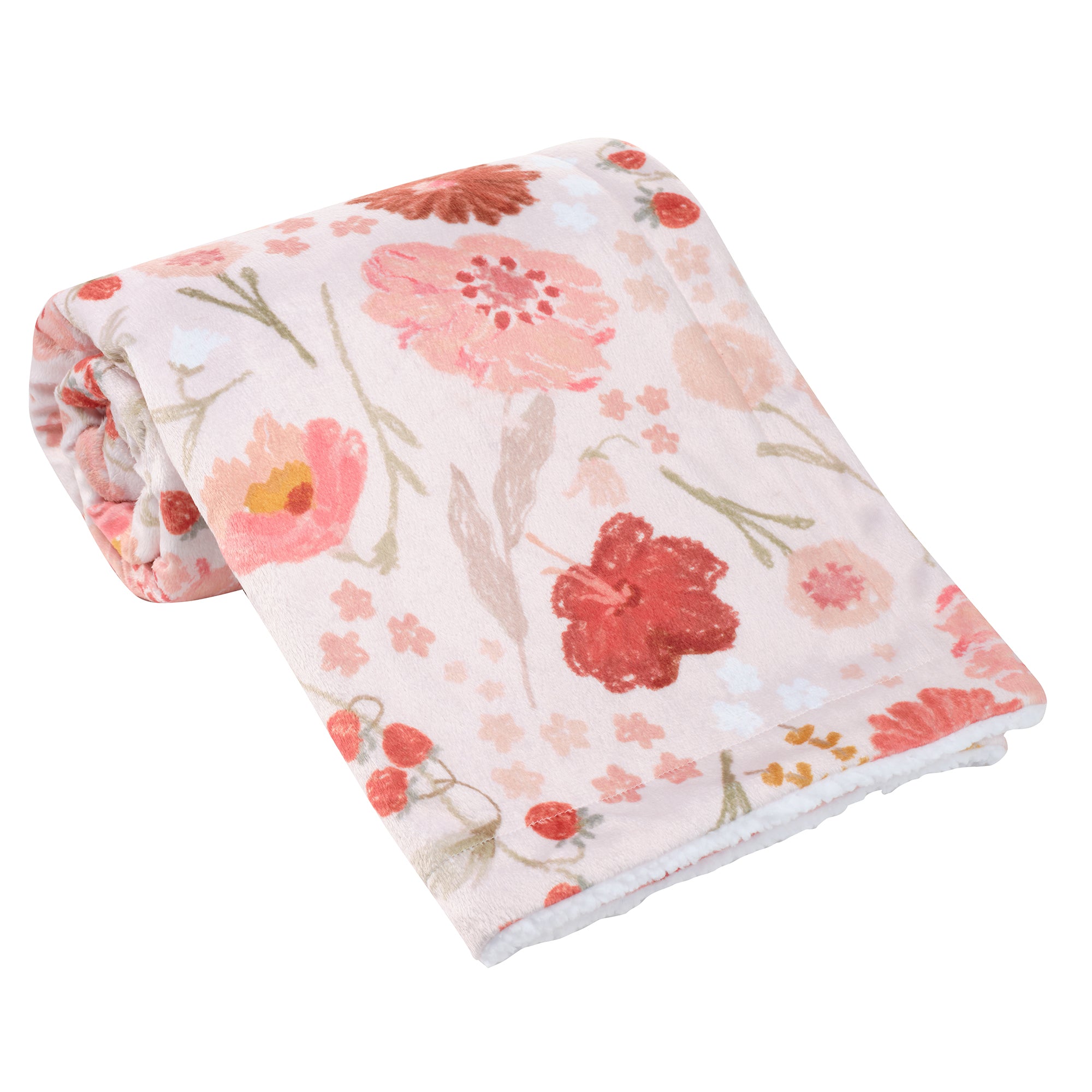 Flower Power Floral/Strawberry Soft/Cozy Fleece Baby Blanket