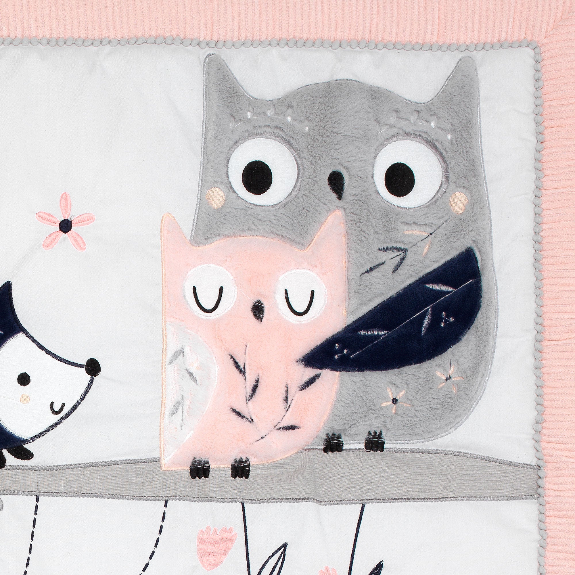 Forever Friends White/Pink/Gray Woodland Fox/Owl 4-Piece Nursery