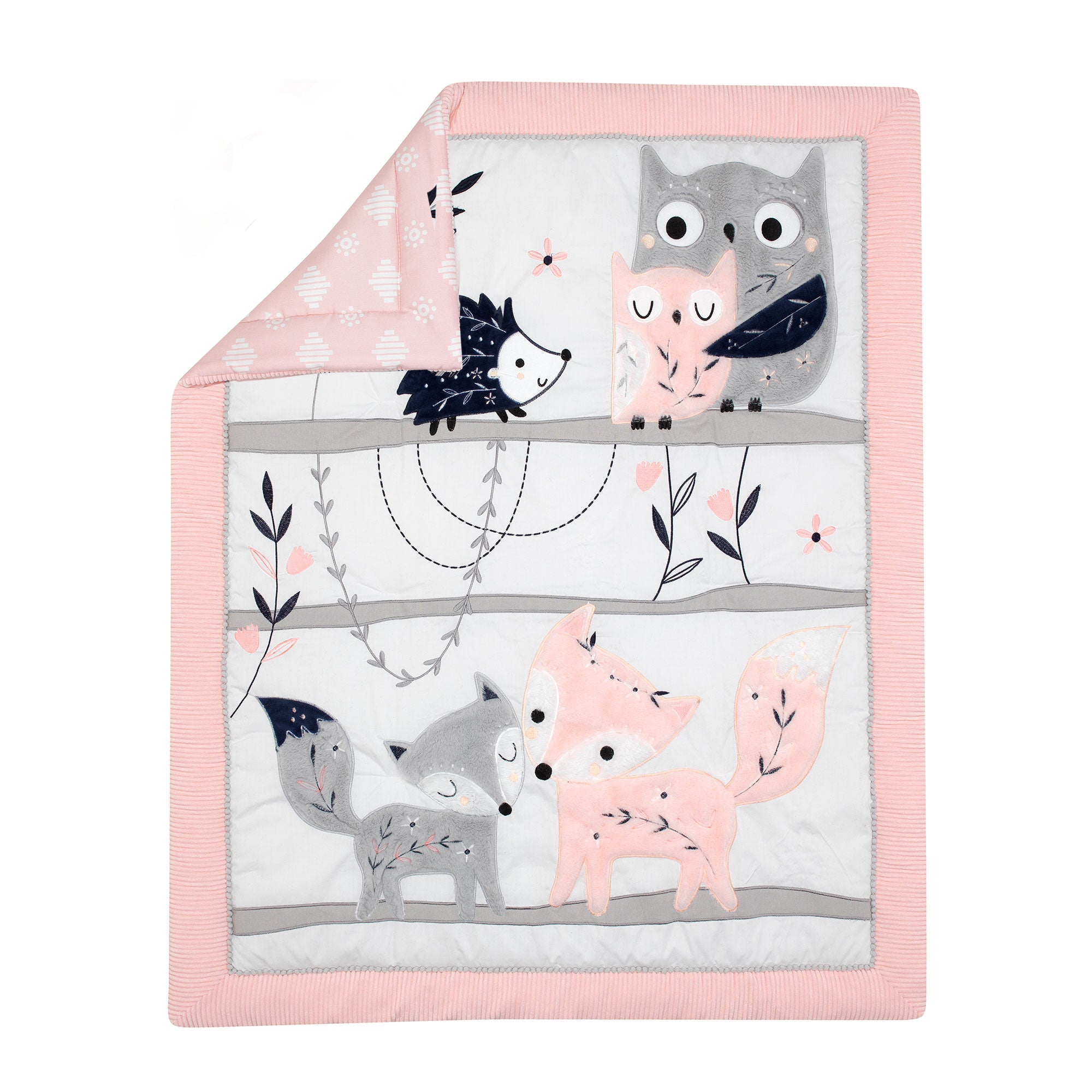 Forever Friends White/Pink/Gray Woodland Fox/Owl 4-Piece Nursery
