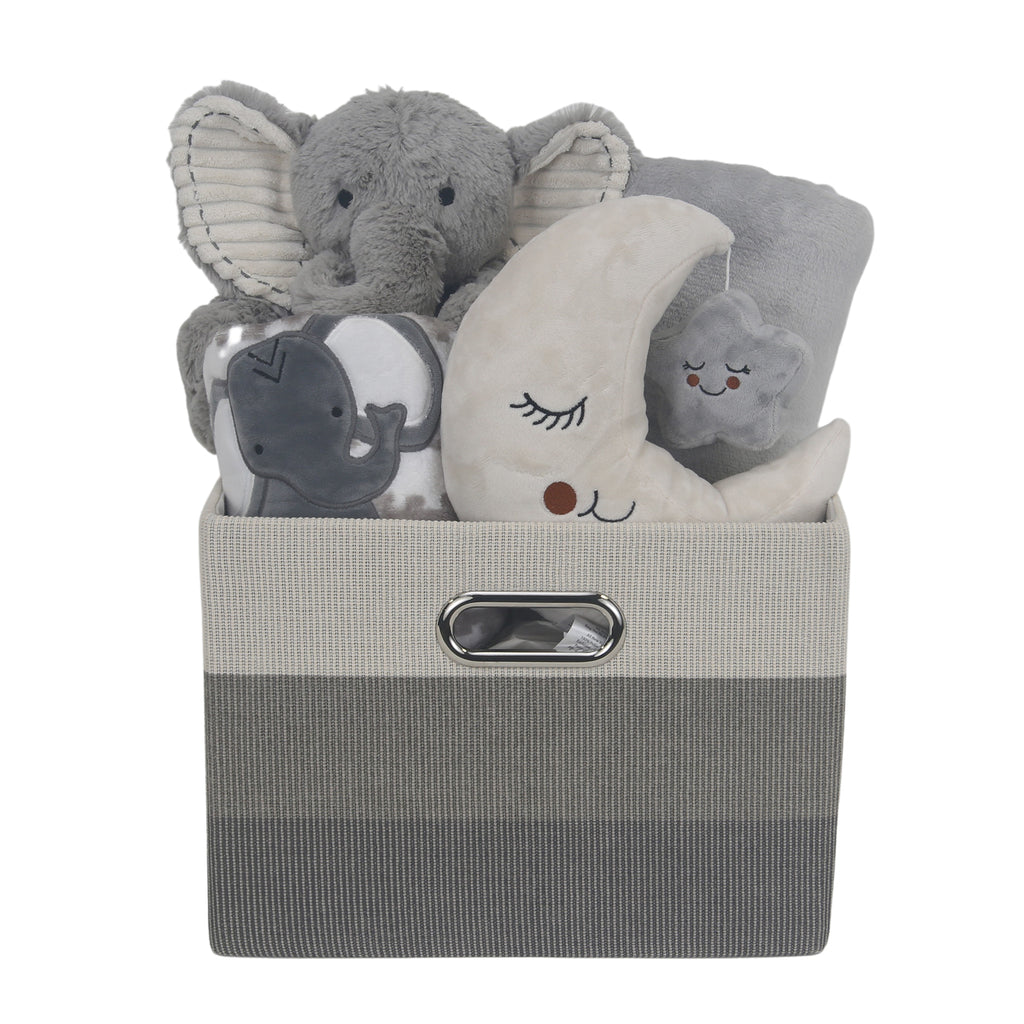 Gray 5-Piece Baby Gift Basket for Baby Shower/Newborn Welcome Home