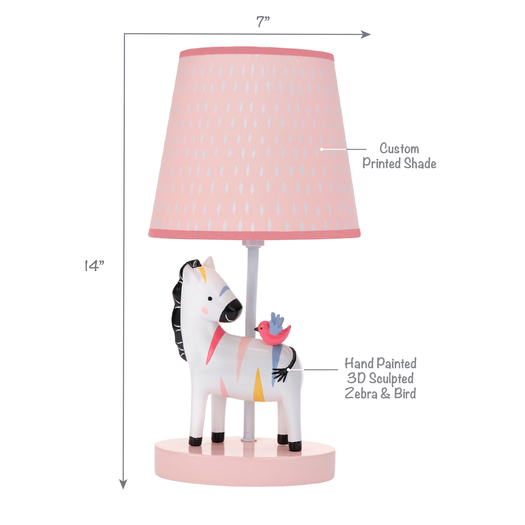 Jazzy Jungle Zebra White/Peach Nursery Lamp with Shade & Bulb
