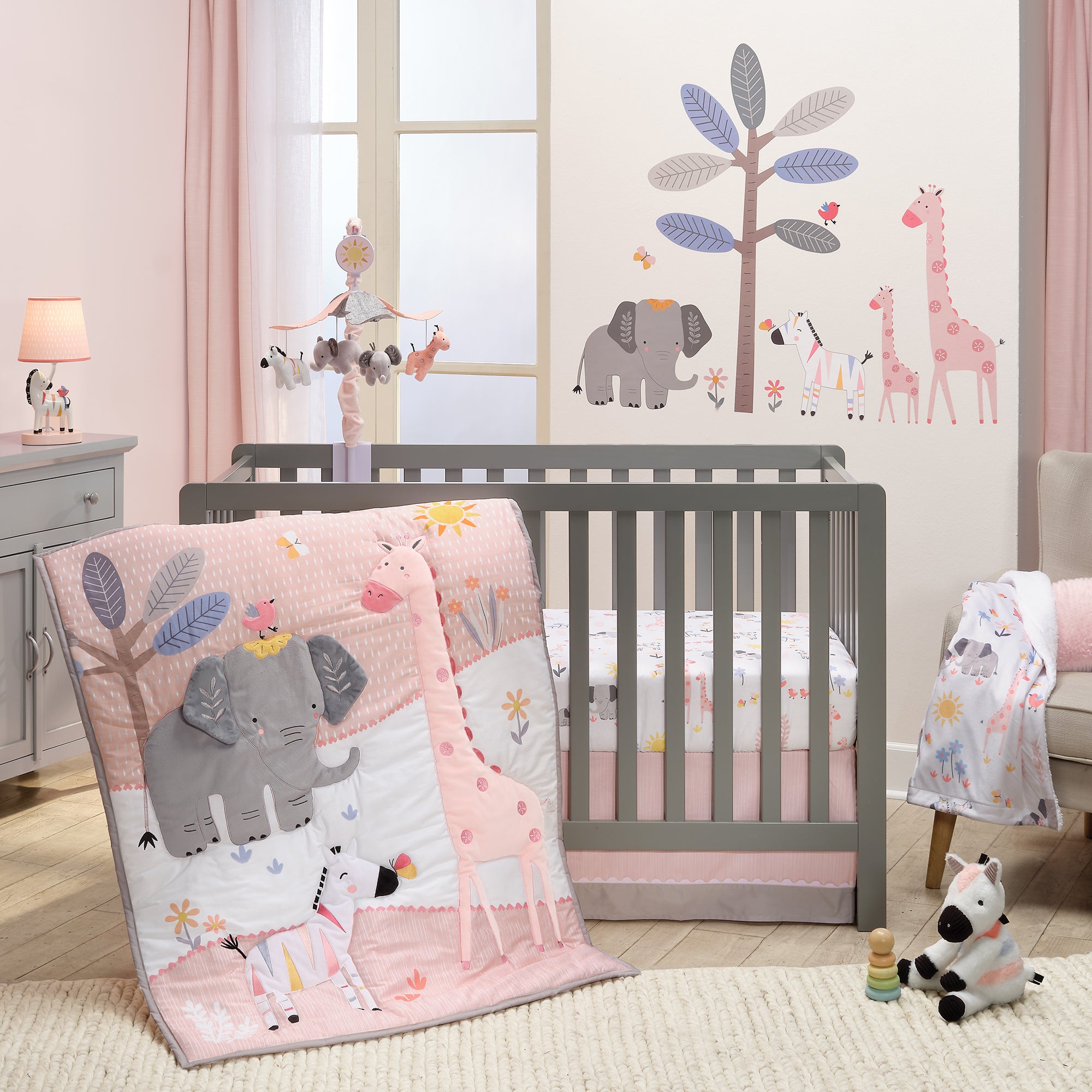 Jazzy Jungle Zebra White/Peach Nursery Lamp with Shade & Bulb