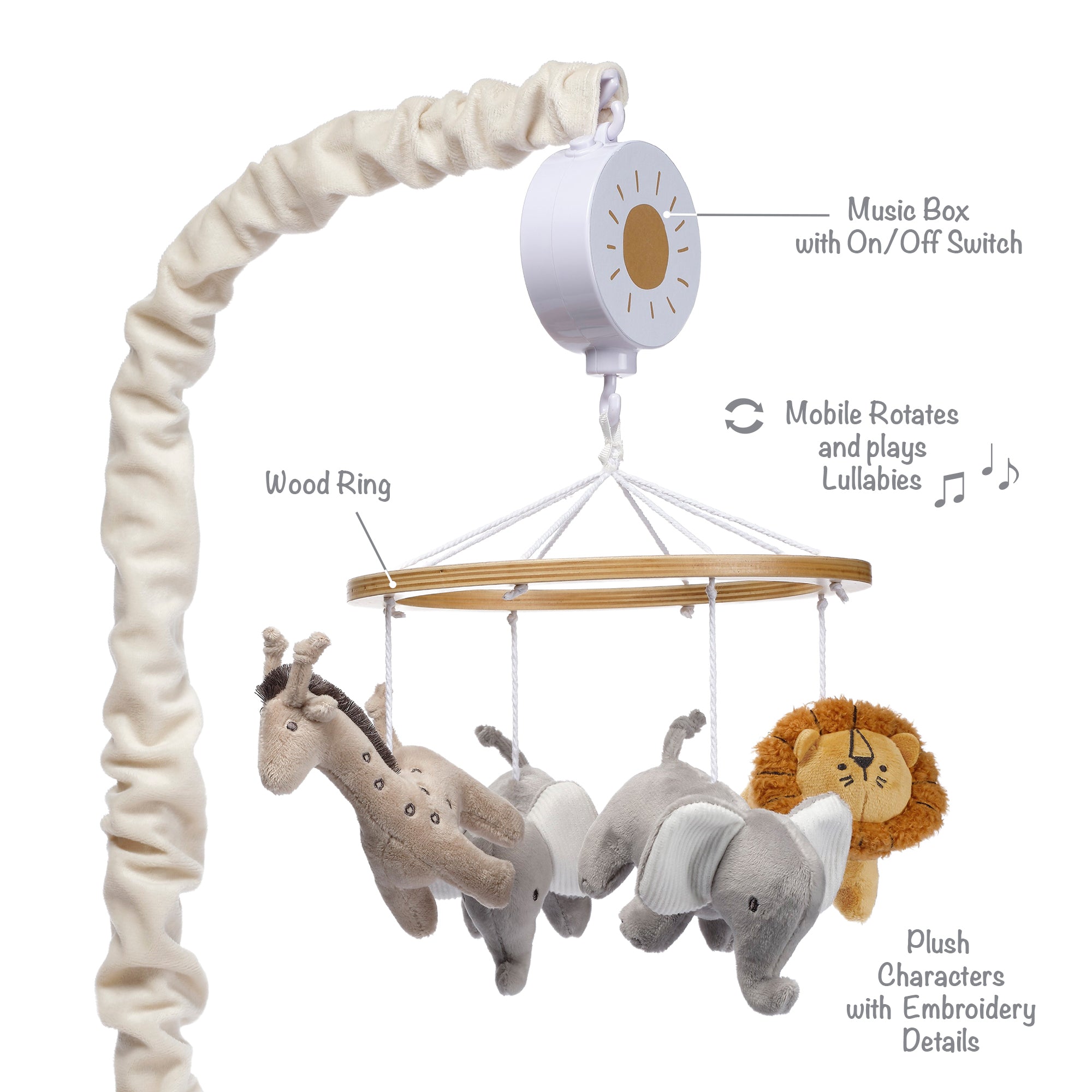 Jungle Adventure Elephant/Lion Musical Baby Crib Mobile Soother