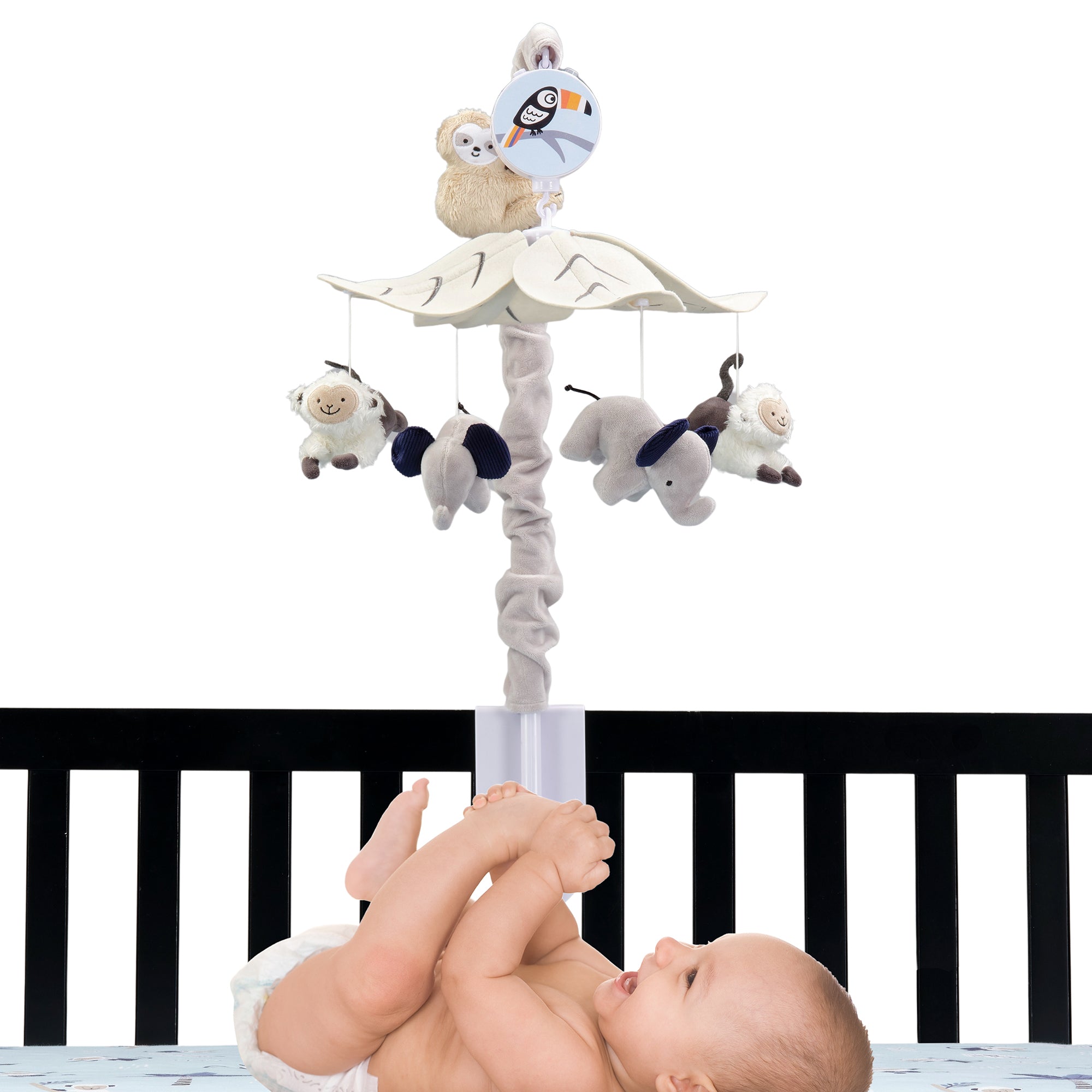Jungle Party Gray Animals Musical Baby Crib Mobile Soother Toy