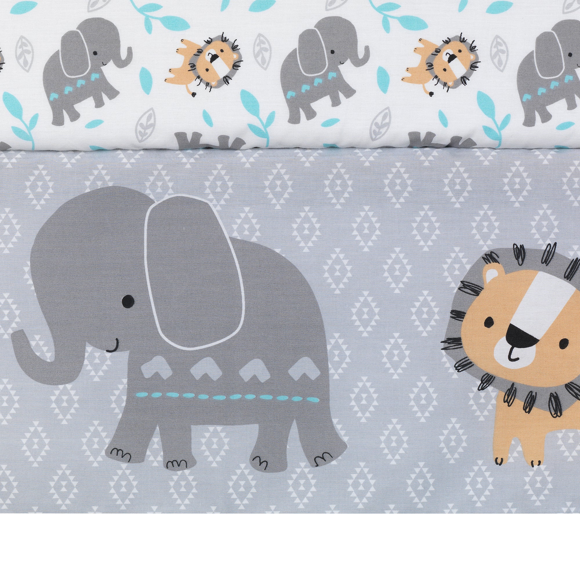 Jungle Fun Gray/Blue/White Elephant, Lion and Monkey 3-Piece Baby