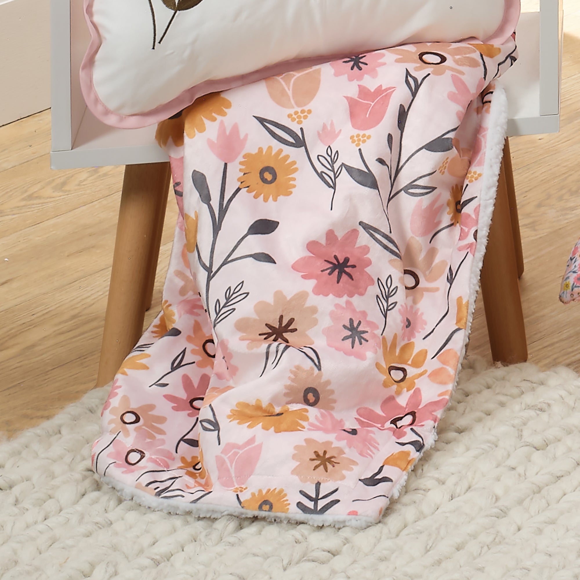 Pink Baby Blanket Lambs Ivy Floral Garden Watercolor Floral Pink