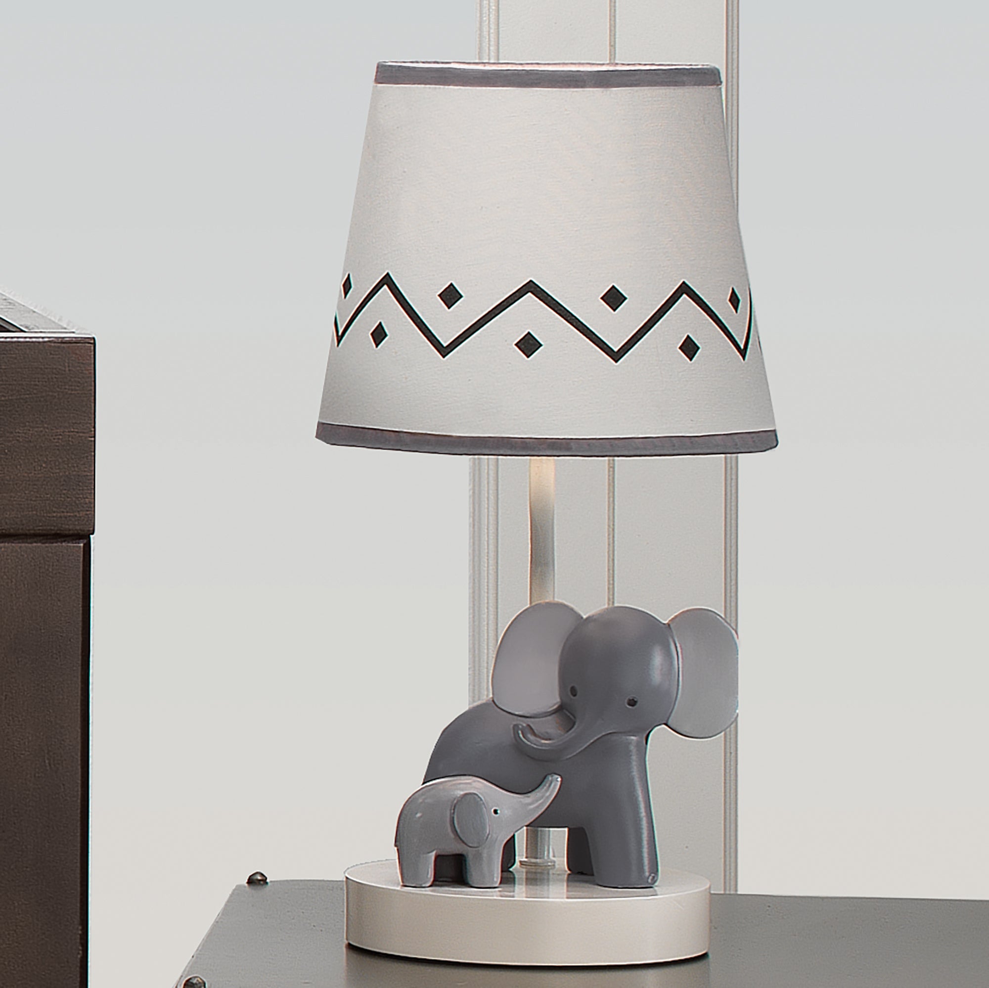 Me & Mama White/Gray Elephant Nursery Lamp with Shade & Bulb Me & Mama White/Gray Elephant Nursery Lamp with Shade & Bulb
