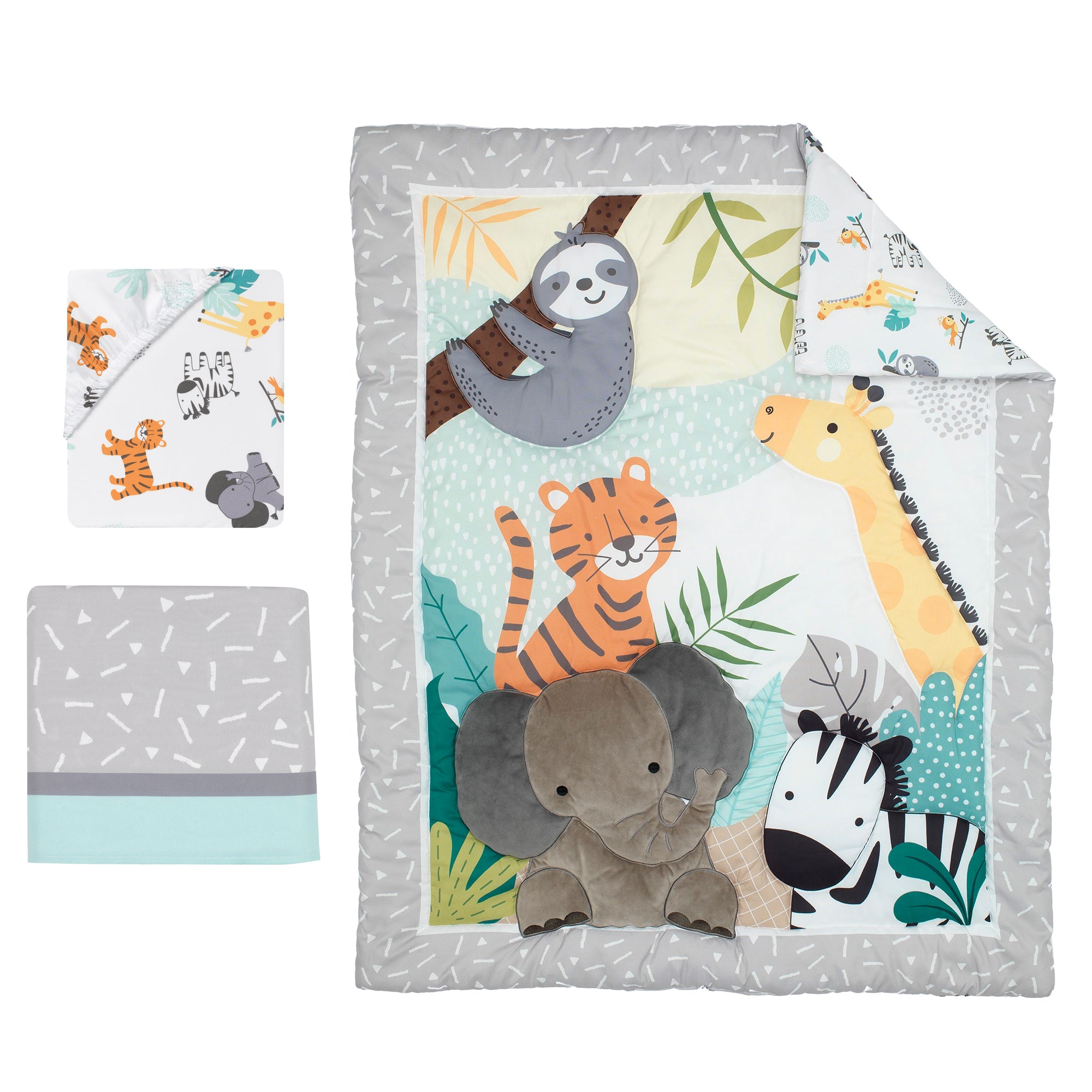 Mighty Jungle Animals 3-Piece Baby Nursery Crib Bedding Set