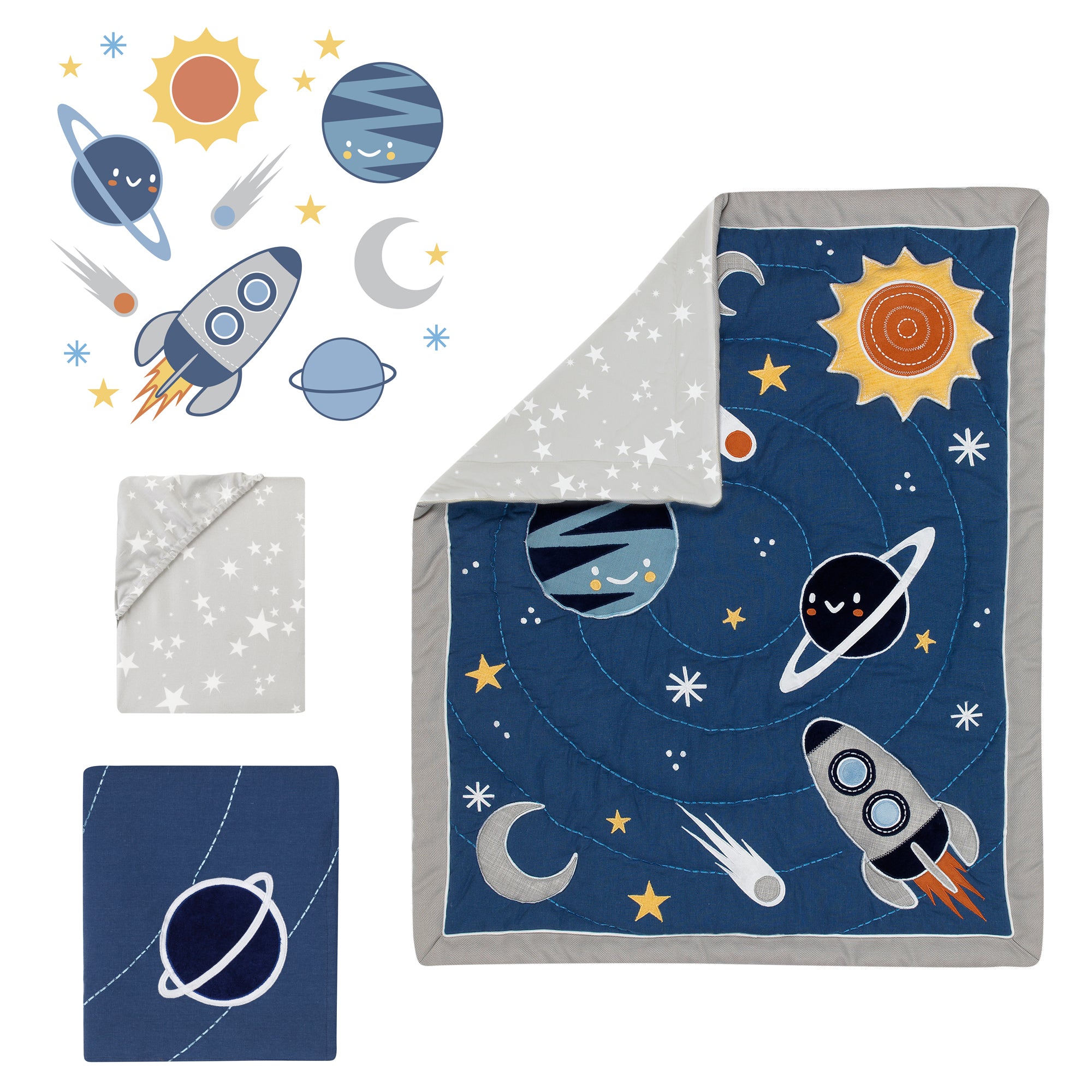 Milky Way Blue/Gray Space Galaxy 4-Piece Nursery Baby Crib Bedding