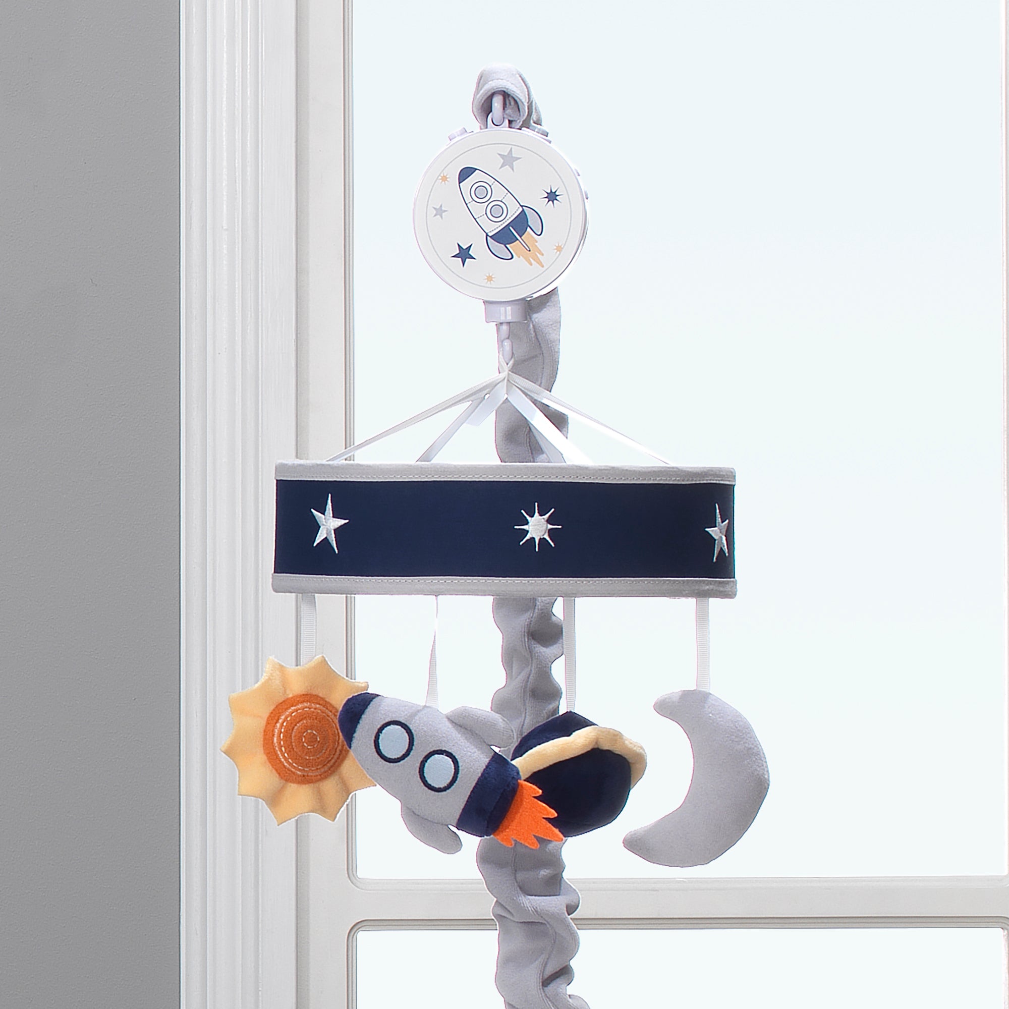 Milky Way Blue/Gray Celestial Space with Rocket and Planets Milky Way Blue/Gray Celestial Space with Rocket and Planets