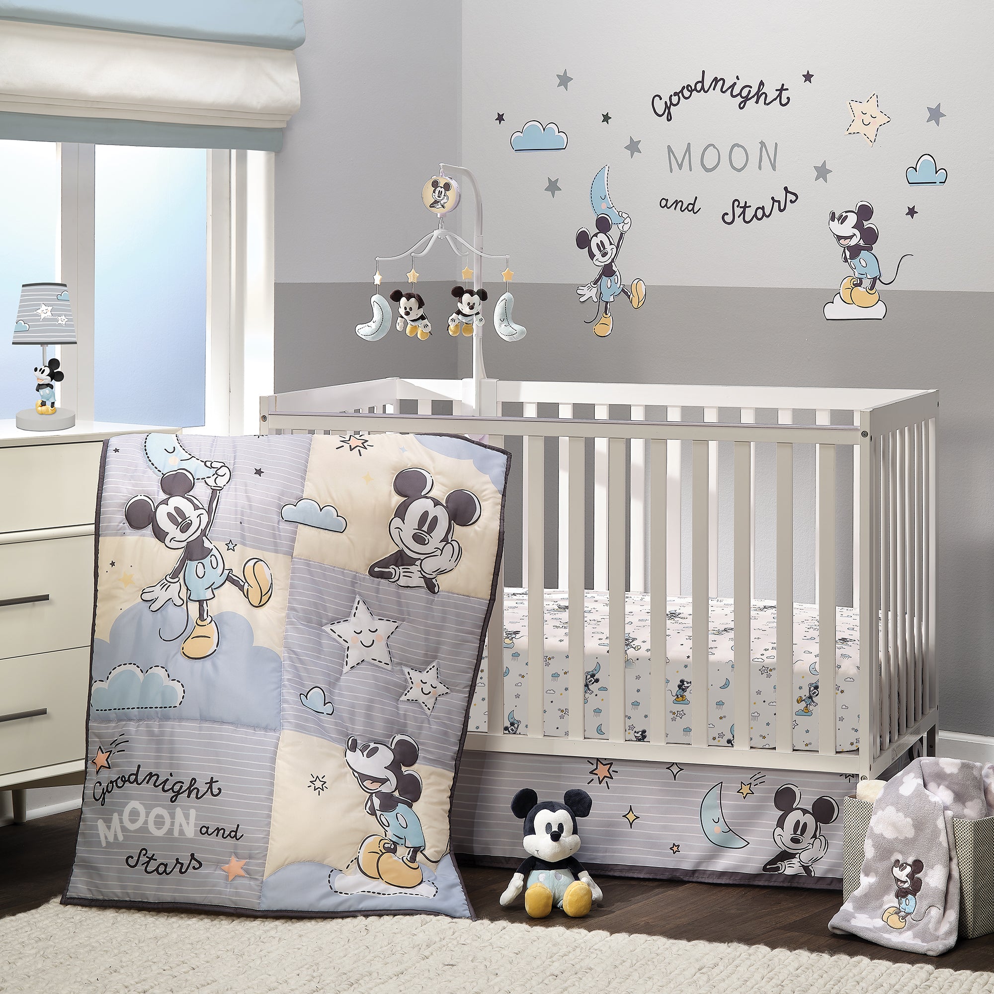 Disney Baby Moonlight Mickey Mouse Fitted Crib Sheet White