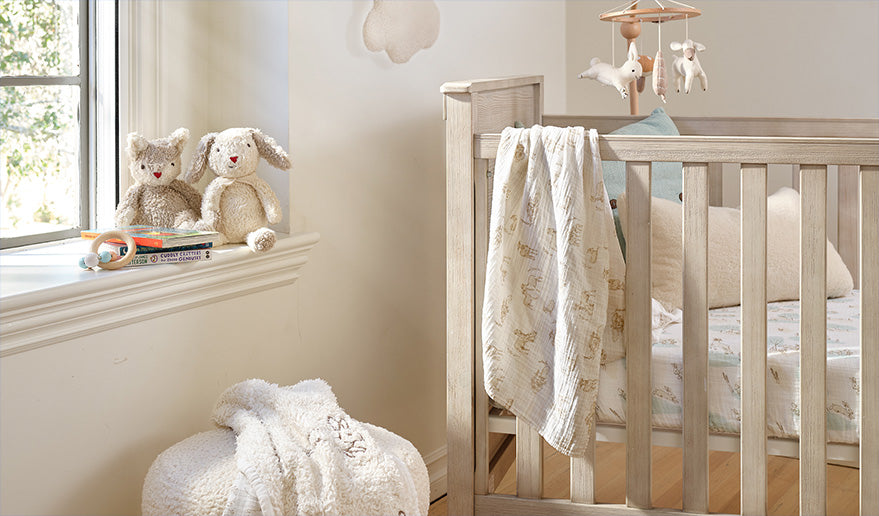 Organic baby bedding and decor in baby nursery