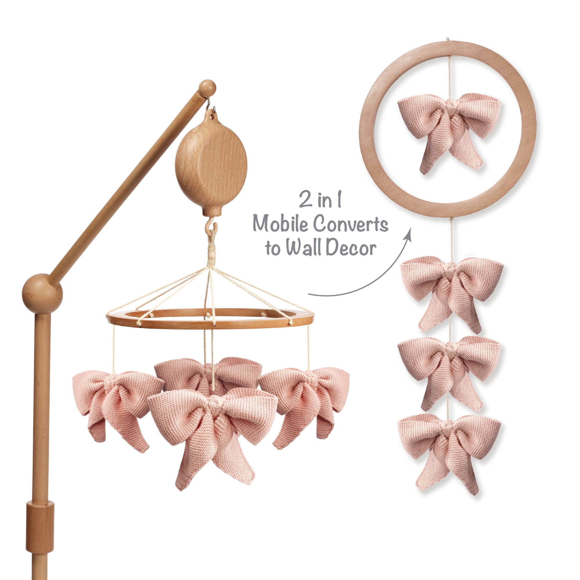 2-n-1 Organic Bow Musical Baby Crib Mobile by Lambs & Ivy