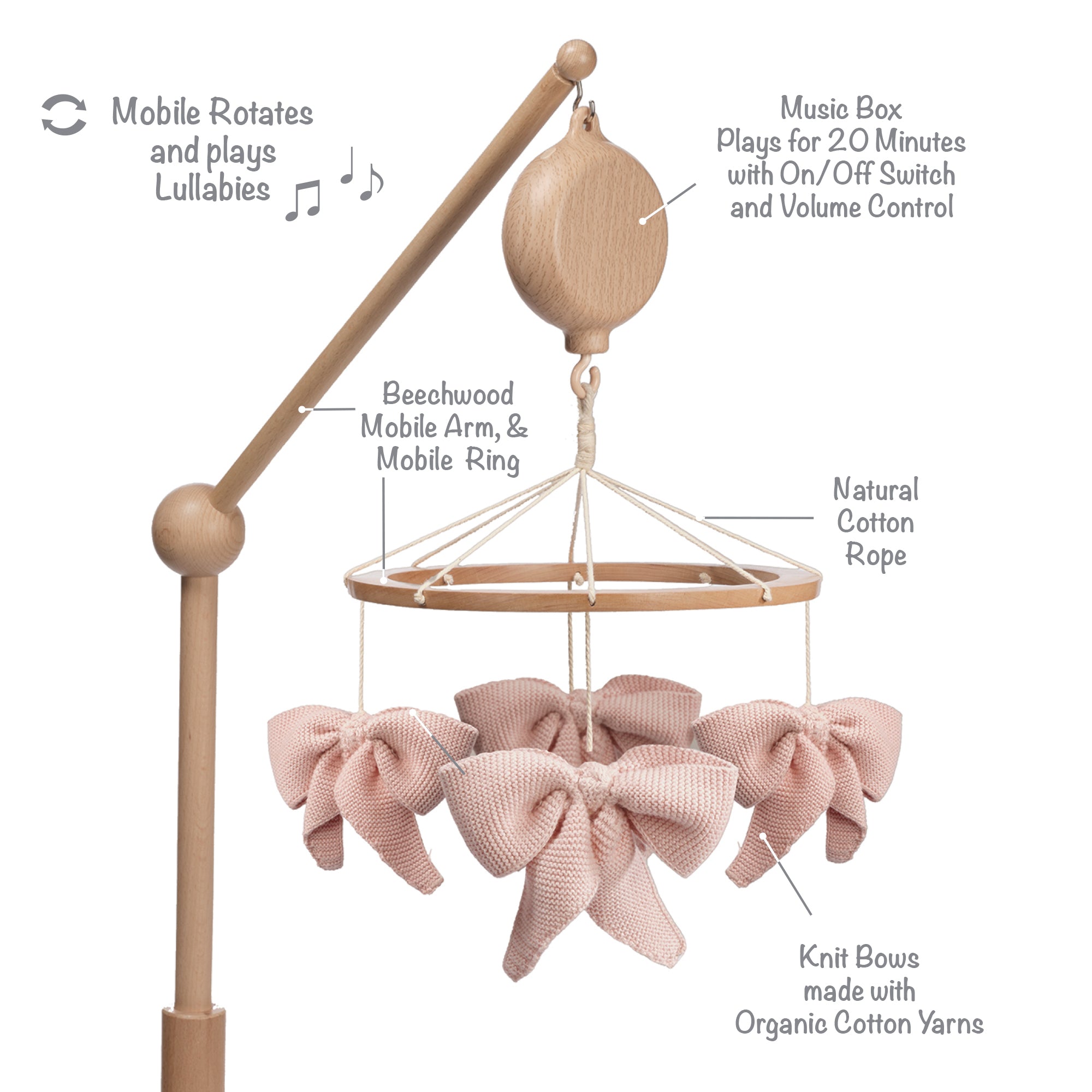 2-n-1 Organic Bow Musical Baby Crib Mobile by Lambs & Ivy