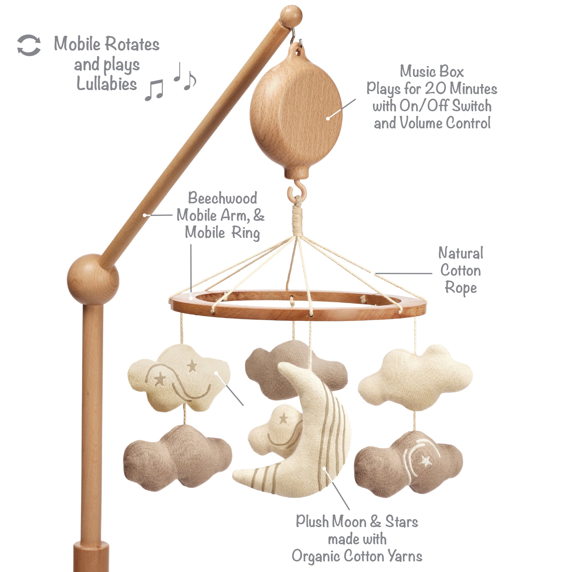2-n-1 Organic Celestial Musical Baby Crib Mobile by Lambs & Ivy