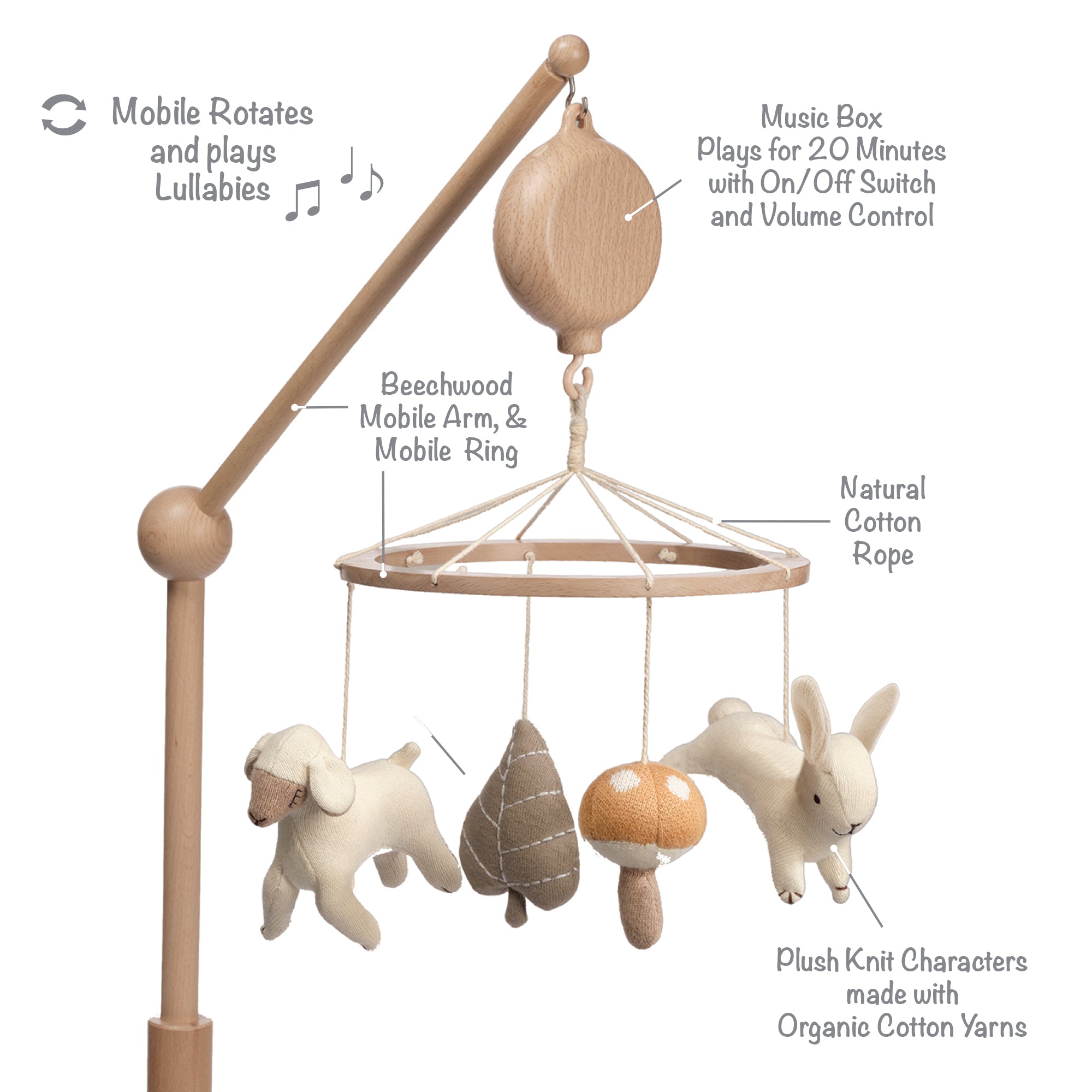 2-n-1 Organic Meadow Musical Baby Crib Mobile by Lambs & Ivy