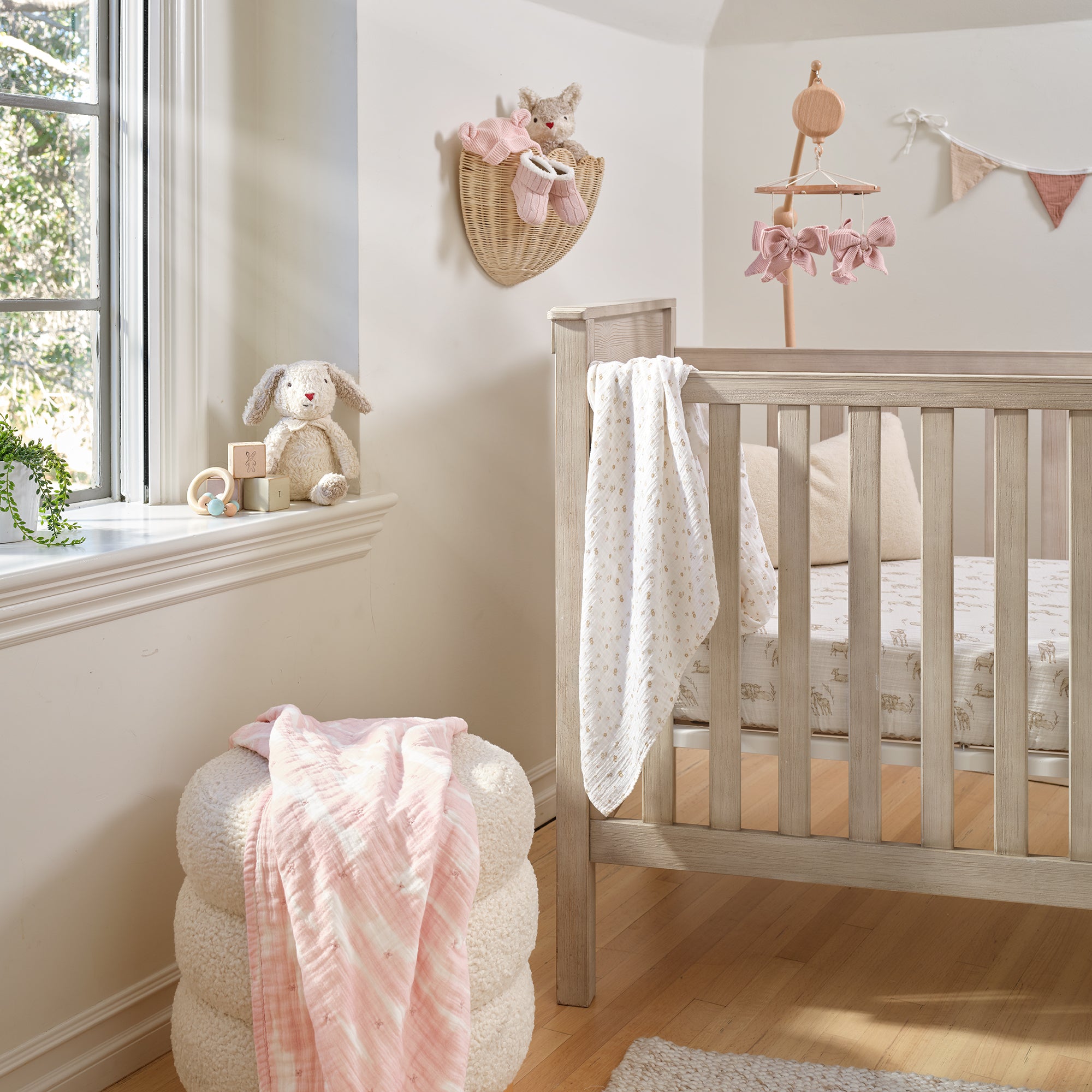 Signature Organic Pink Brush Stroke Coverlet by Lambs & Ivy