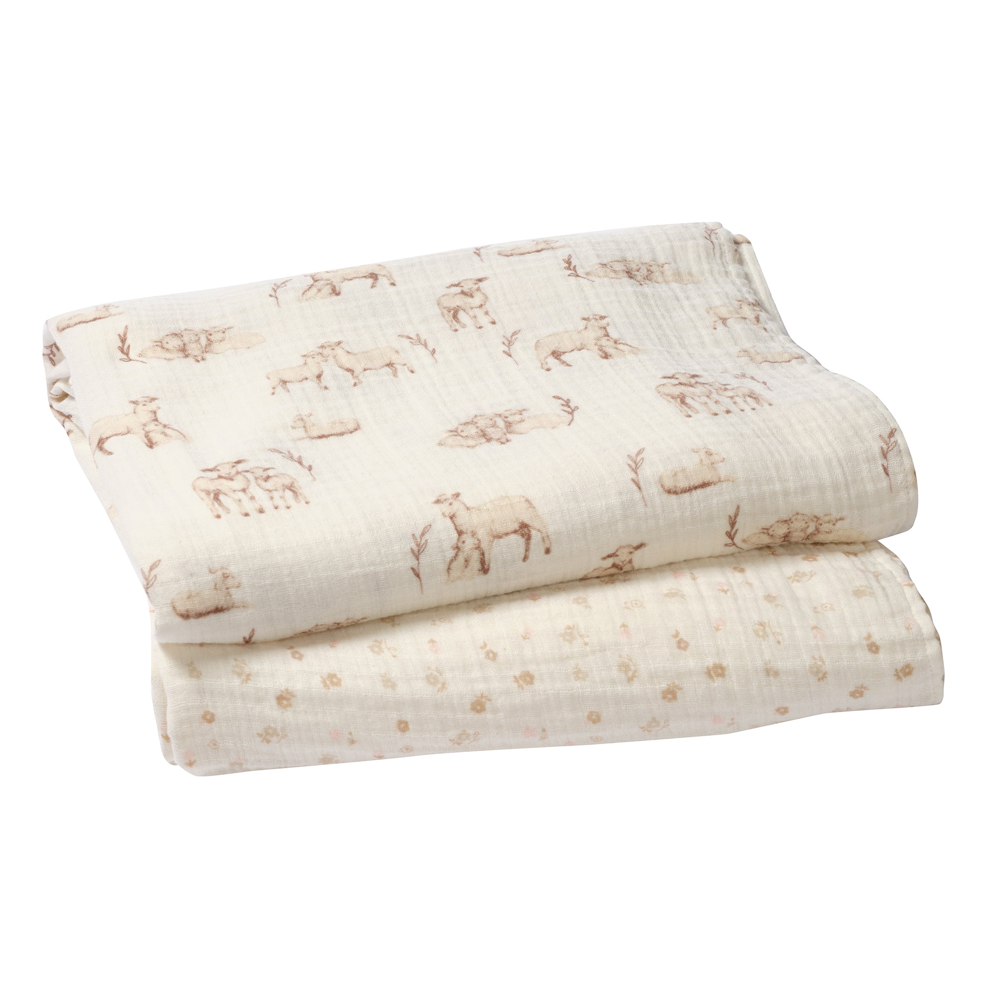 Signature Organic Lamb/Floral Swaddle Blankets by Lambs & Ivy
