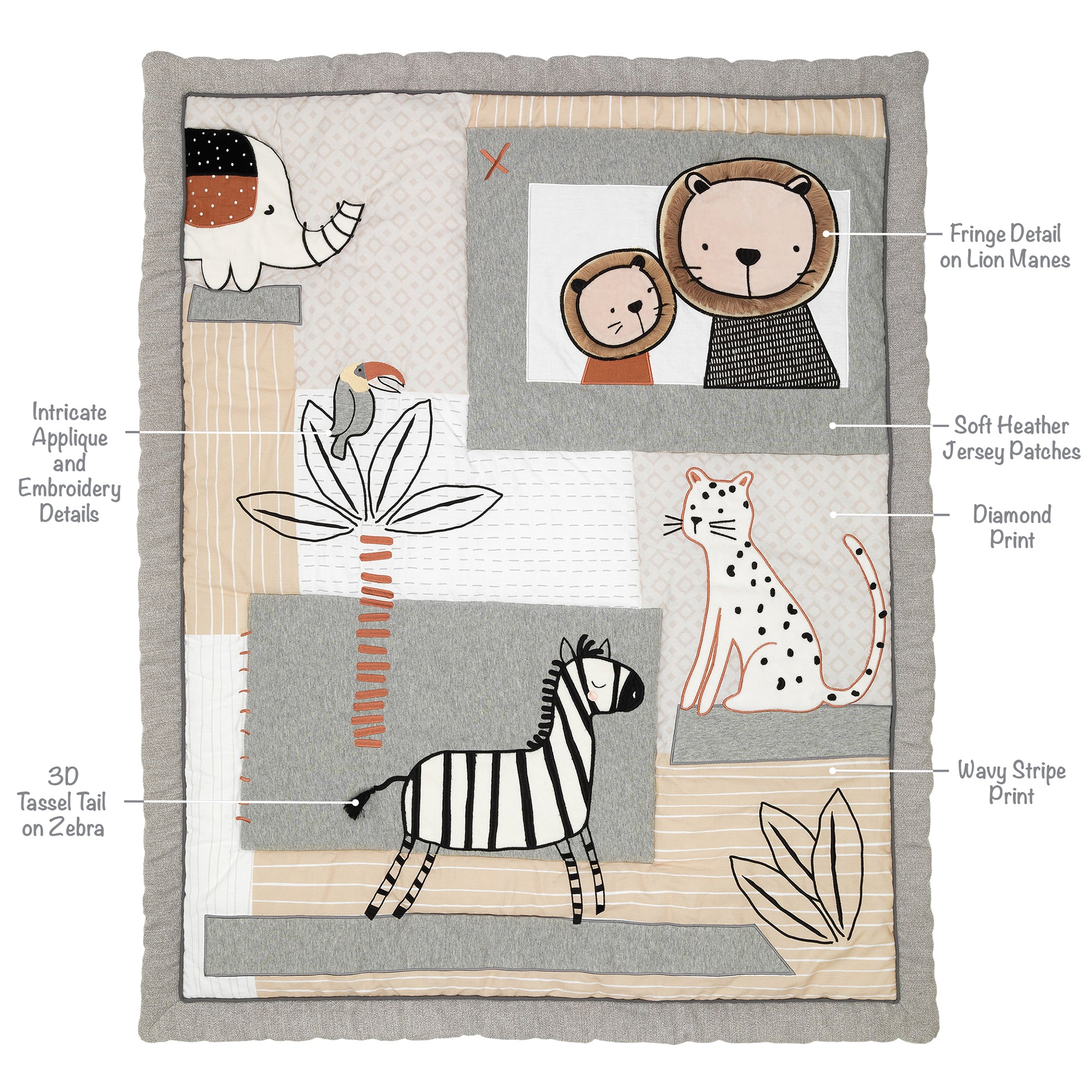 summer infant monkey jungle 4 piece crib bedding set Patchwork Jungle Animals 4-Piece Nursery Baby Crib Bedding Set – Lambs & Ivy