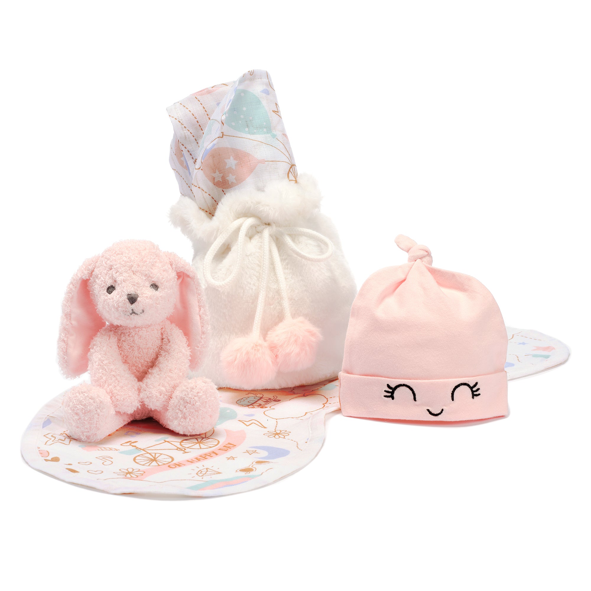 DEPARTMENT BABIES 天使 セット 5 Piece Pink/White Bunny Infant/Newborn Baby Gift Set w/ Swaddle