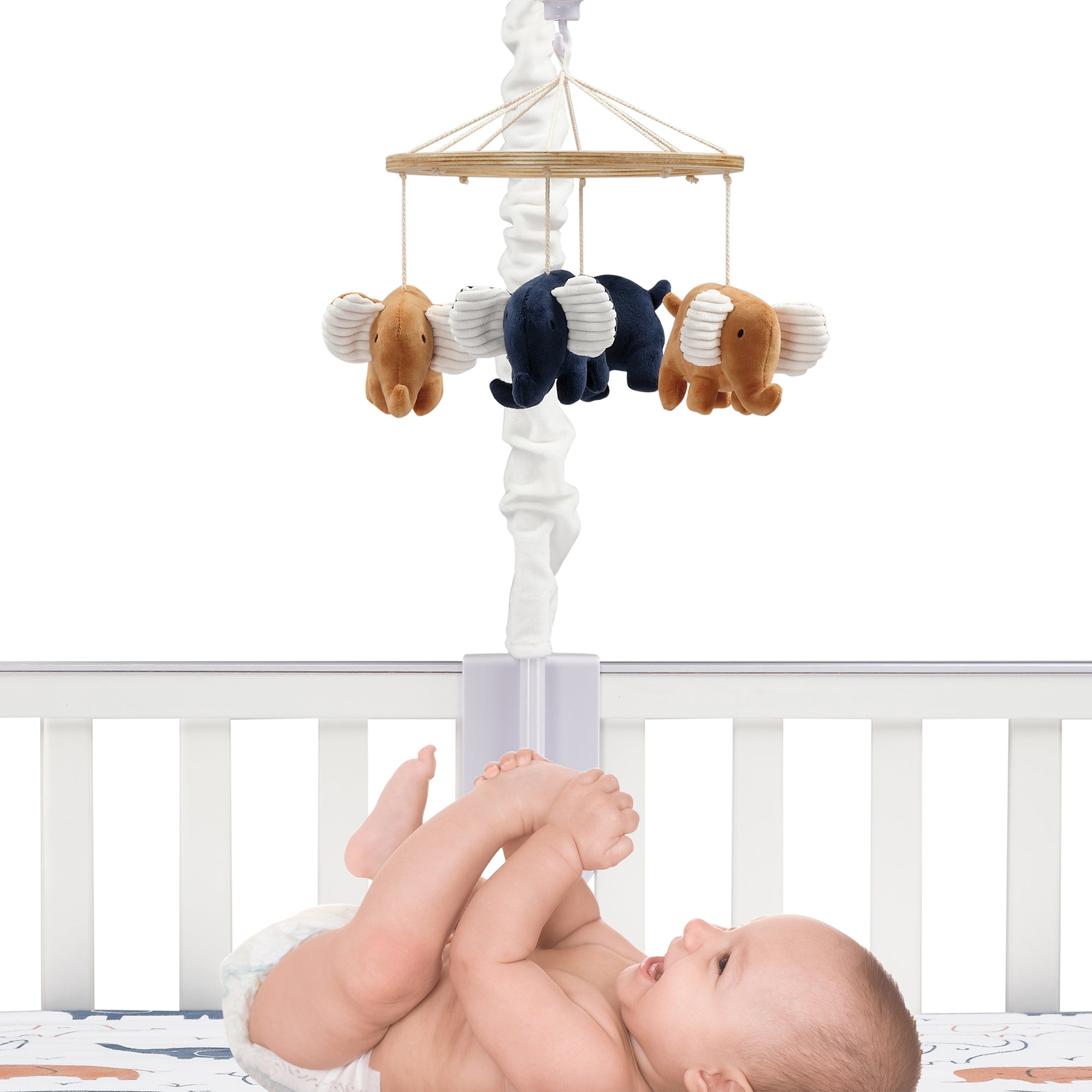 baby trend elephant pack and play Playful Elephant Blue/White Musical Baby Crib Mobile Soother Toy