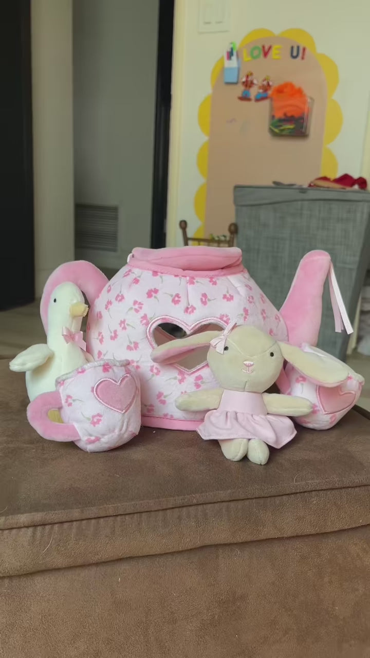 Tea Party Interactive Plush Playset Toy w/ Cups, Pot, Goose