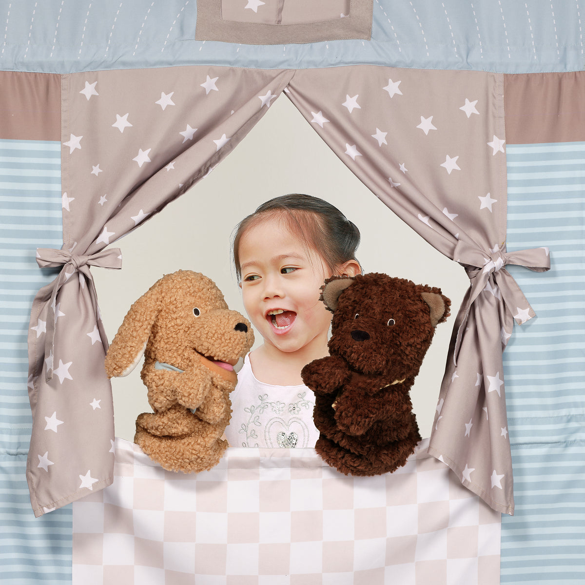 Doorway Puppet Theater Developmental Toy with 2 Luxury Hand Puppets ...