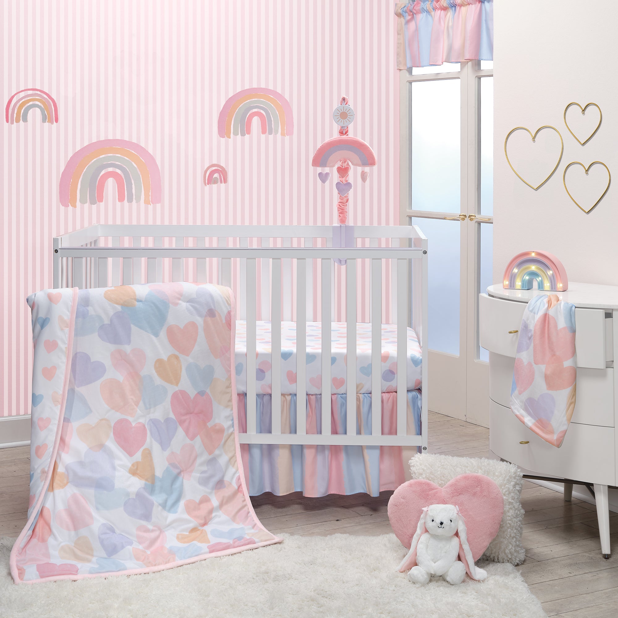 Rainbow Hearts Fitted Crib Sheet by Bedtime Originals