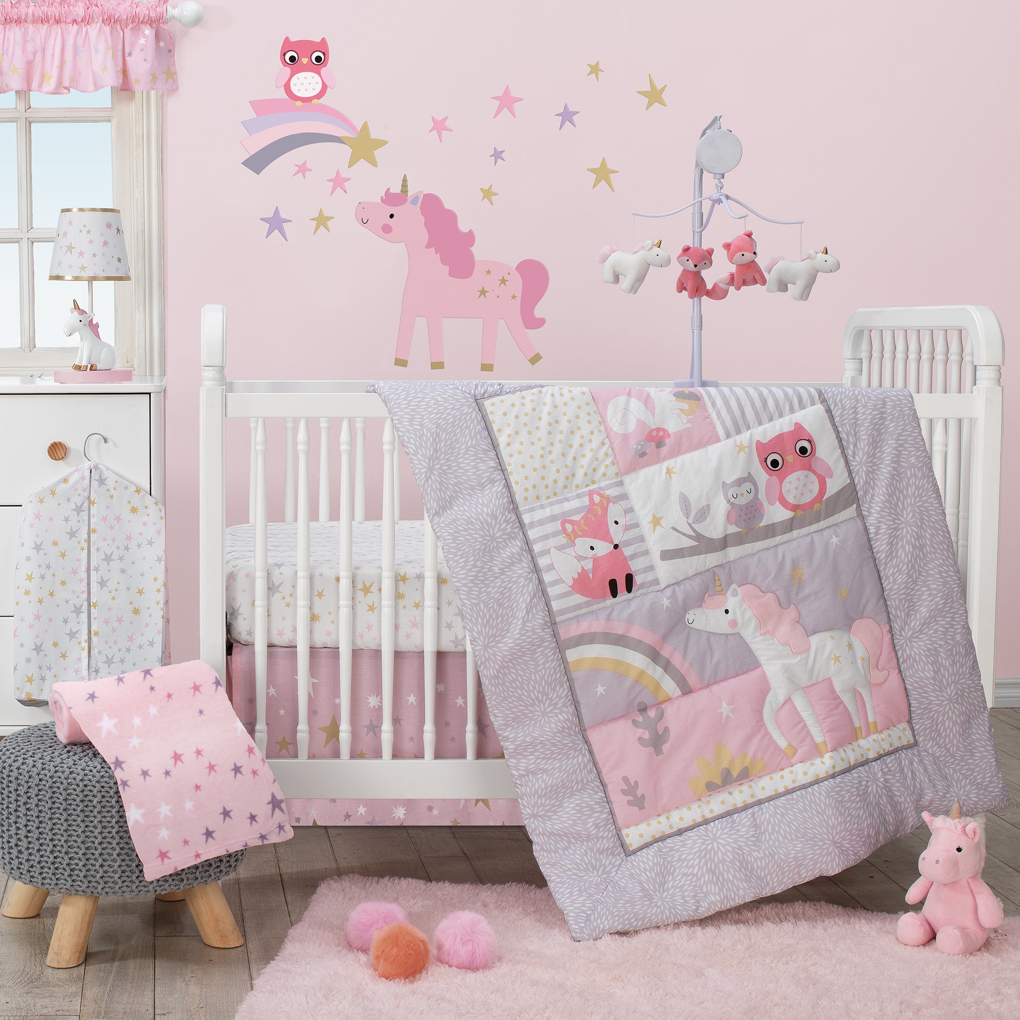 Bedtime Originals Rainbow Unicorn 3-Piece Crib Bedding Set, Pink/Purple