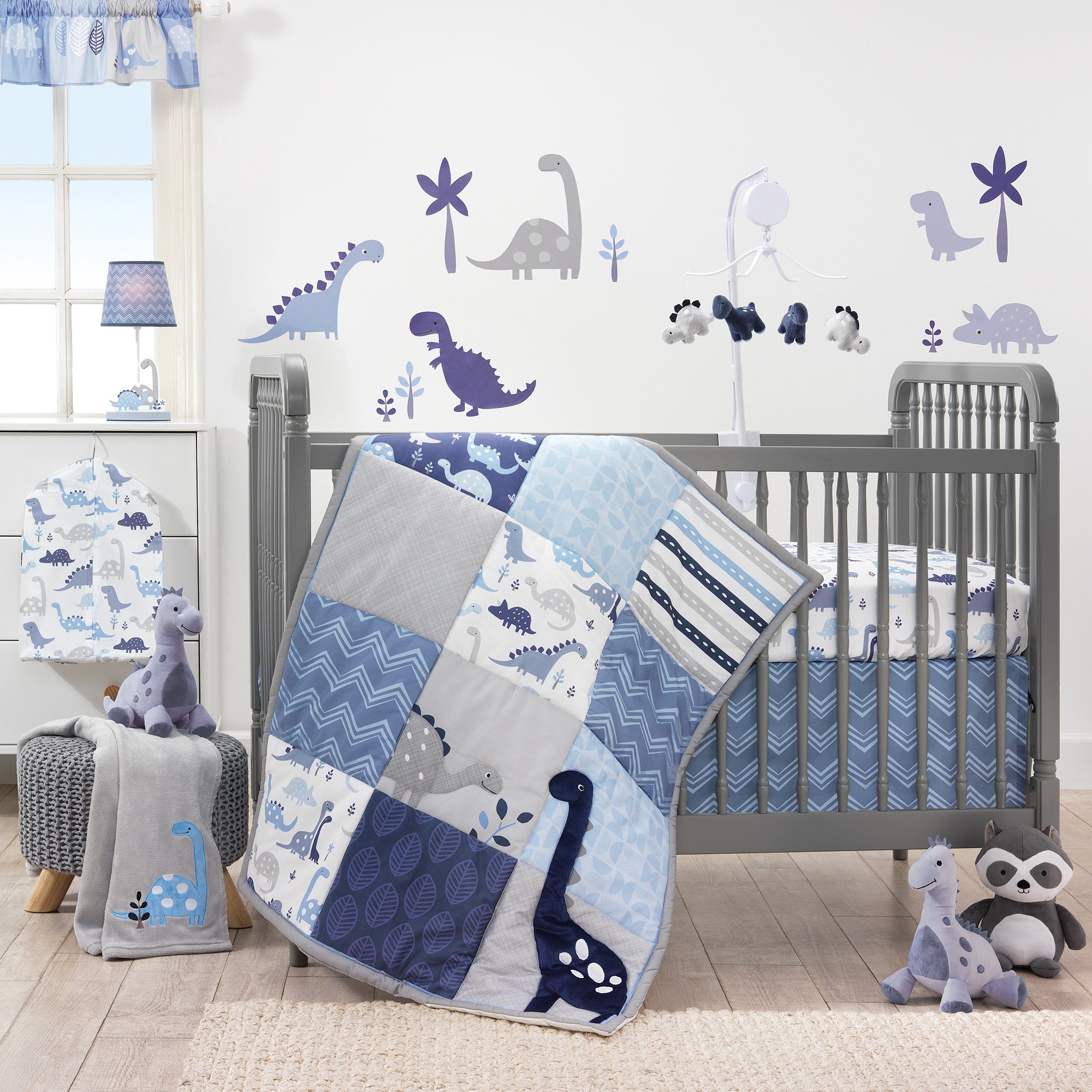 Roar Blue/Gray/White Dinosaur Baby Fitted Crib Sheet – Lambs Ivy