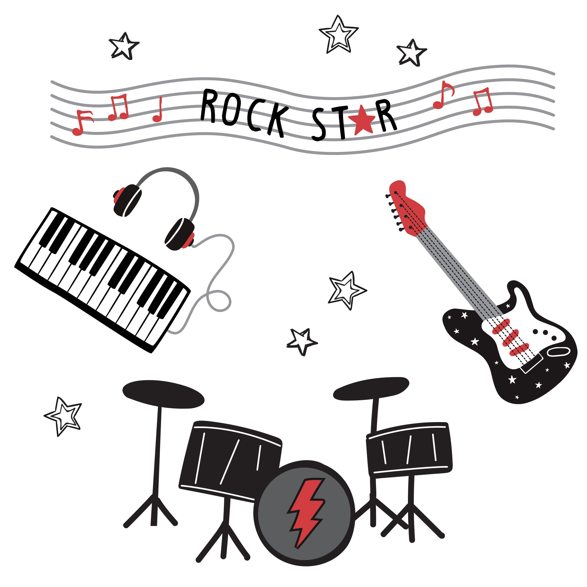 Lambs & Ivy Rock Star Plush Guitar Stuffed Toy - Gray/Black Velour, 14.5" Long (Machine Washable)