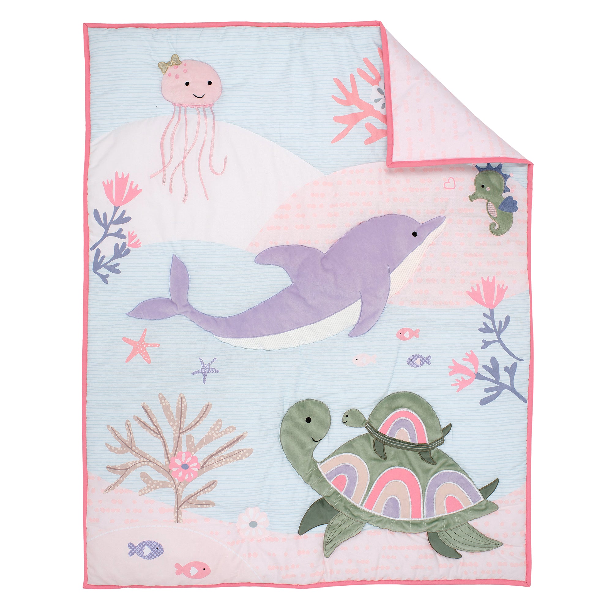 Sea Dreams 3-Piece Dolphin/Turtle Nautical Baby Crib Bedding Set