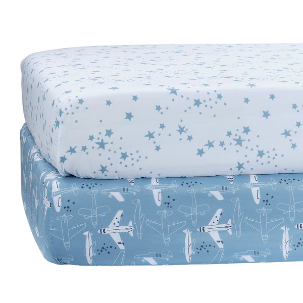 Airplane/Stars 2-Pack Fited Crib Sheet Set by Bedtime Originals