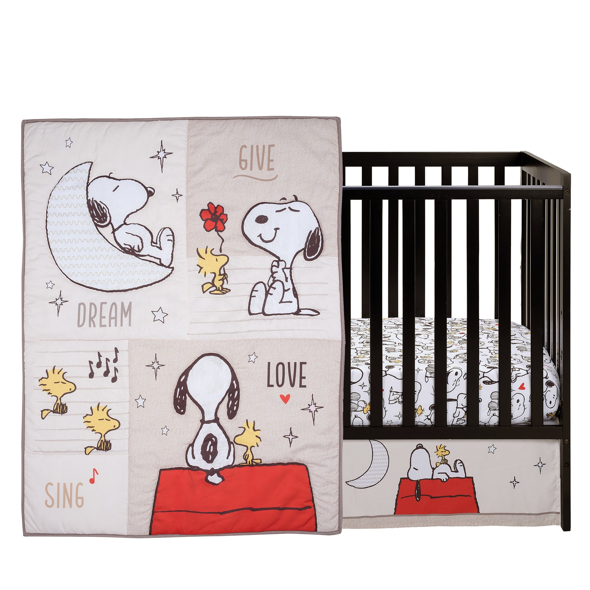 Snoopy Love 3-Piece Infant Baby Nursery Crib Bedding Set – Lambs & Ivy