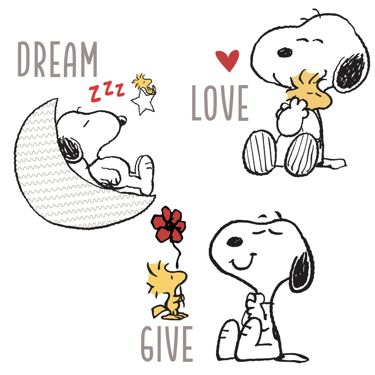 Snoopy Love Wall Decals/Stickers w/ Woodstock, Stars, & Moon – Lambs & Ivy