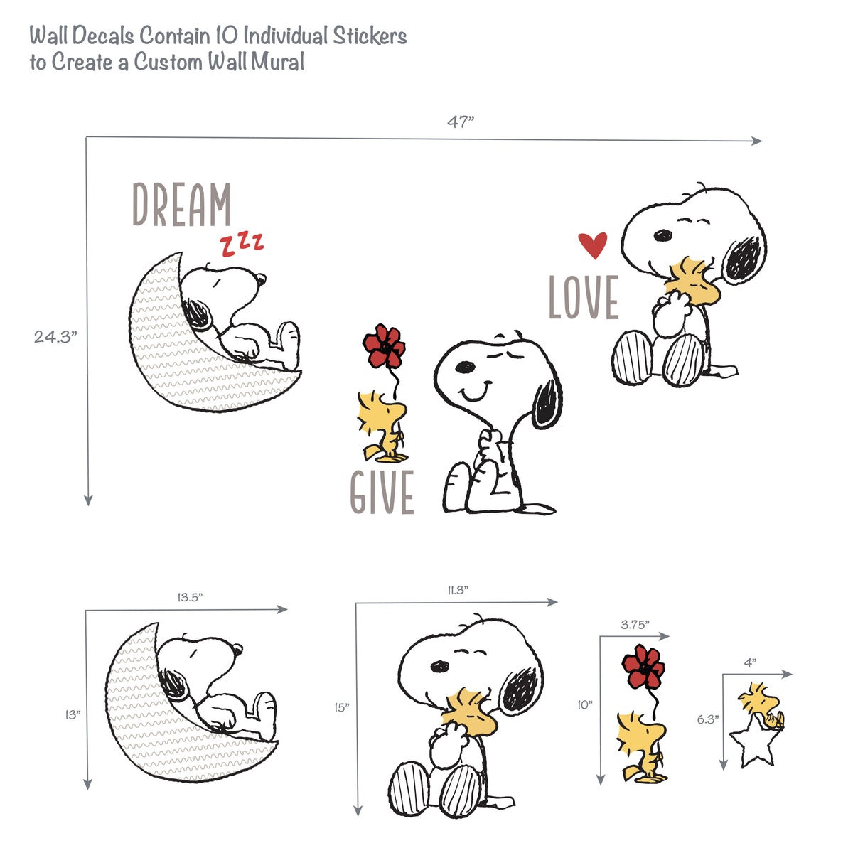 Snoopy Love Wall Decals/Stickers w/ Woodstock, Stars, & Moon – Lambs & Ivy