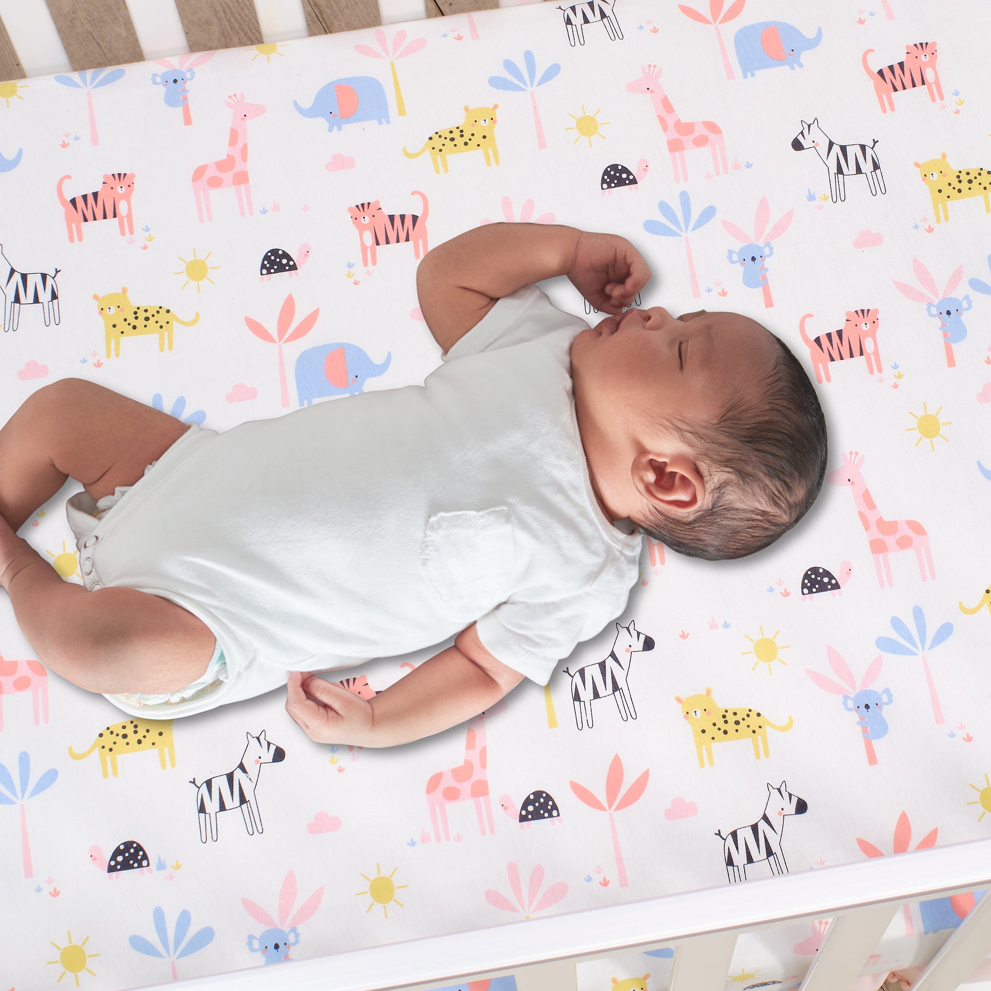 Snuggle Jungle Cotton Jersey Fitted Crib Sheet by Lambs & Ivy