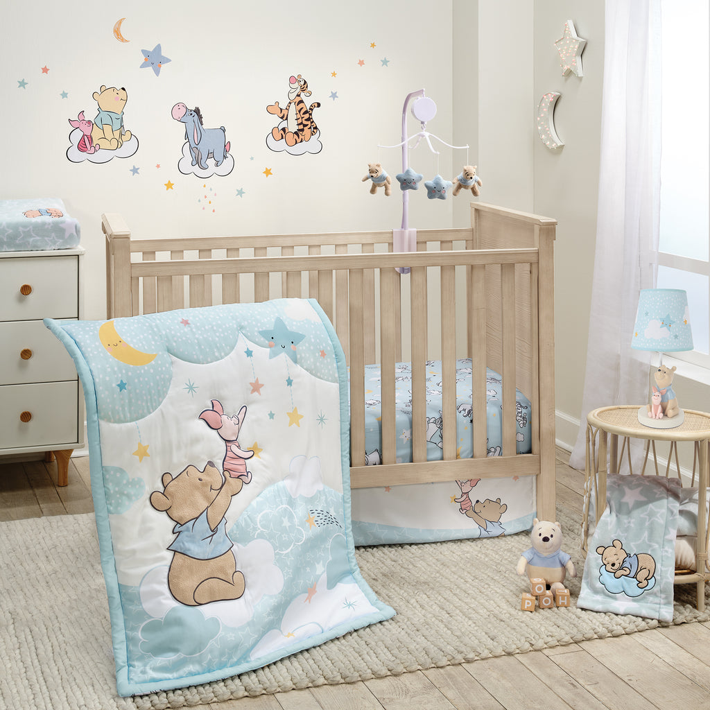 Disney Baby Starlight Pooh 3-Piece Blue Nursery Crib Bedding Set ...