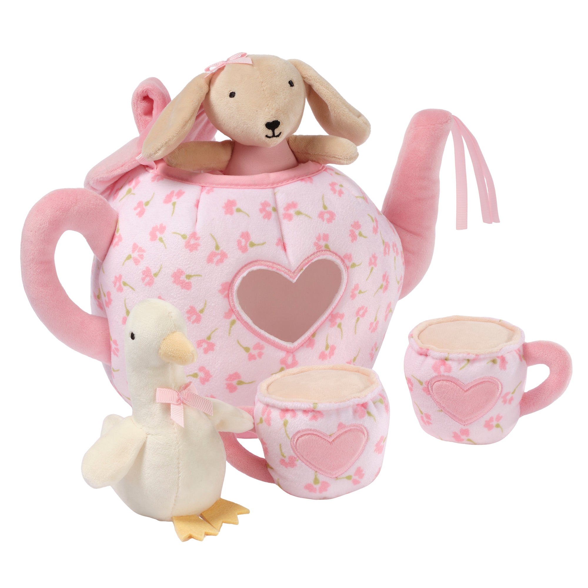 Tea Party Interactive Plush Playset Toy w/ Cups, Pot, Goose & Bunny