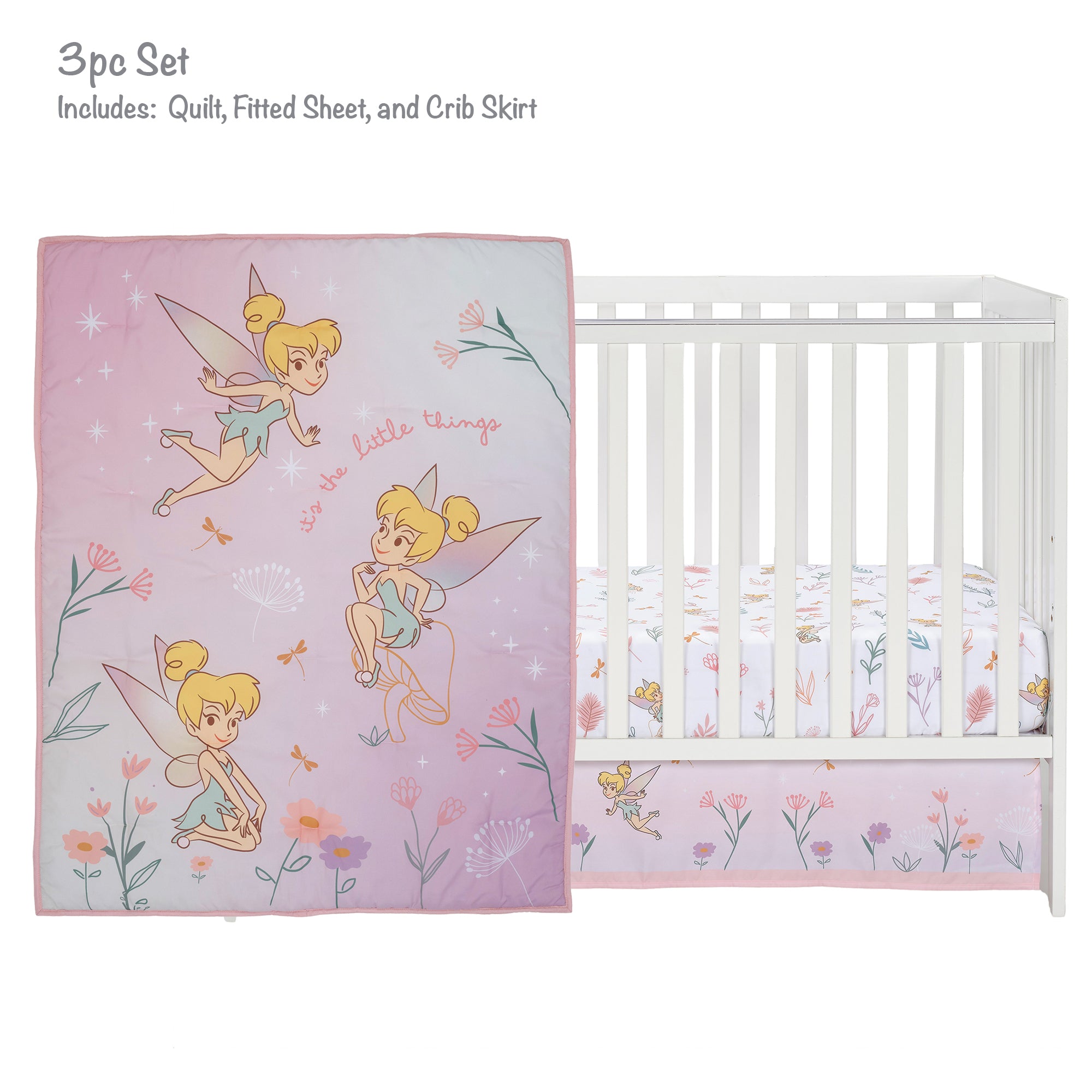 Disney Baby Tinker Bell 3-Piece Pink Fairy Baby Crib Bedding Set