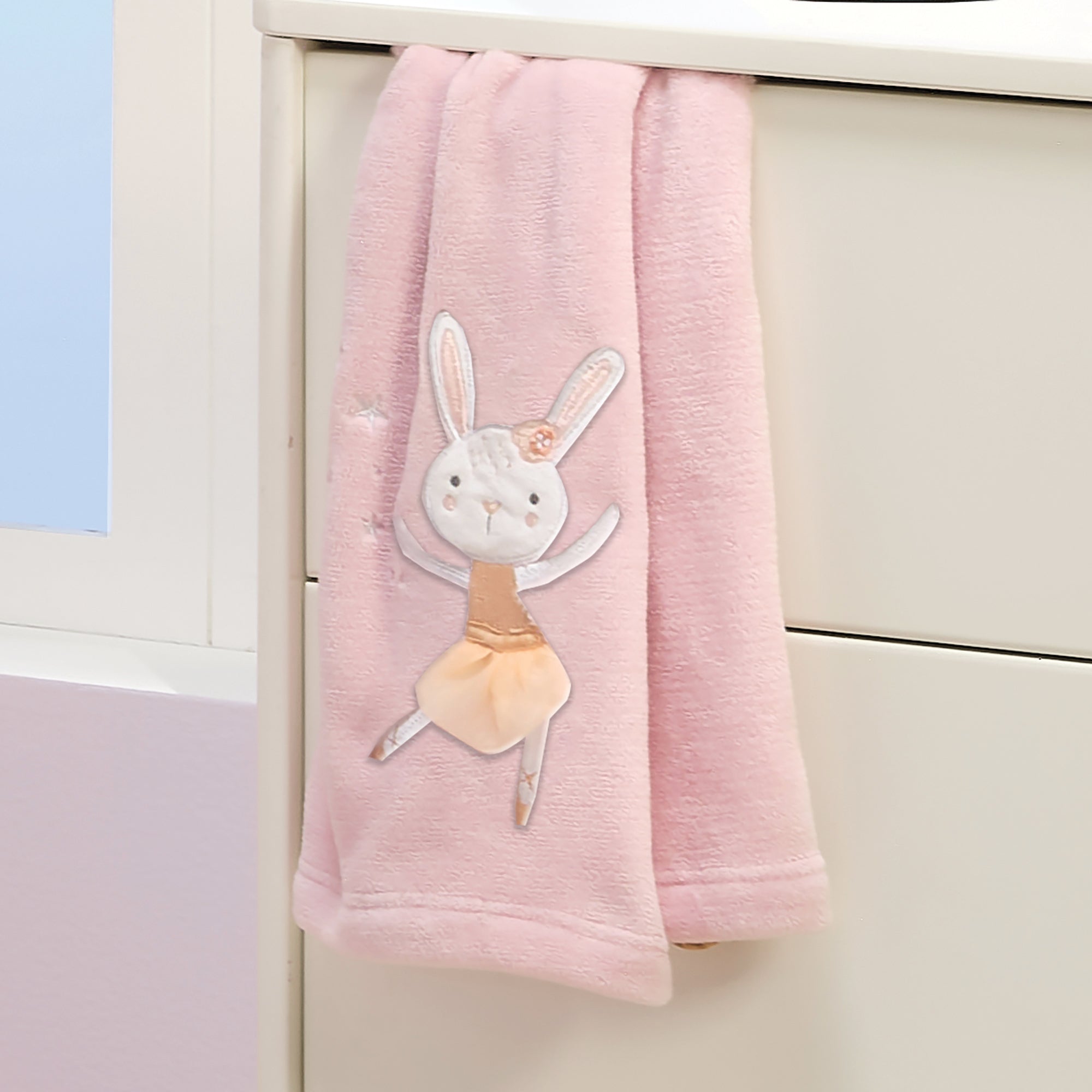 Tiny Dancer Pink Ballet Soft Fleece Bunny Applique Baby Blanket
