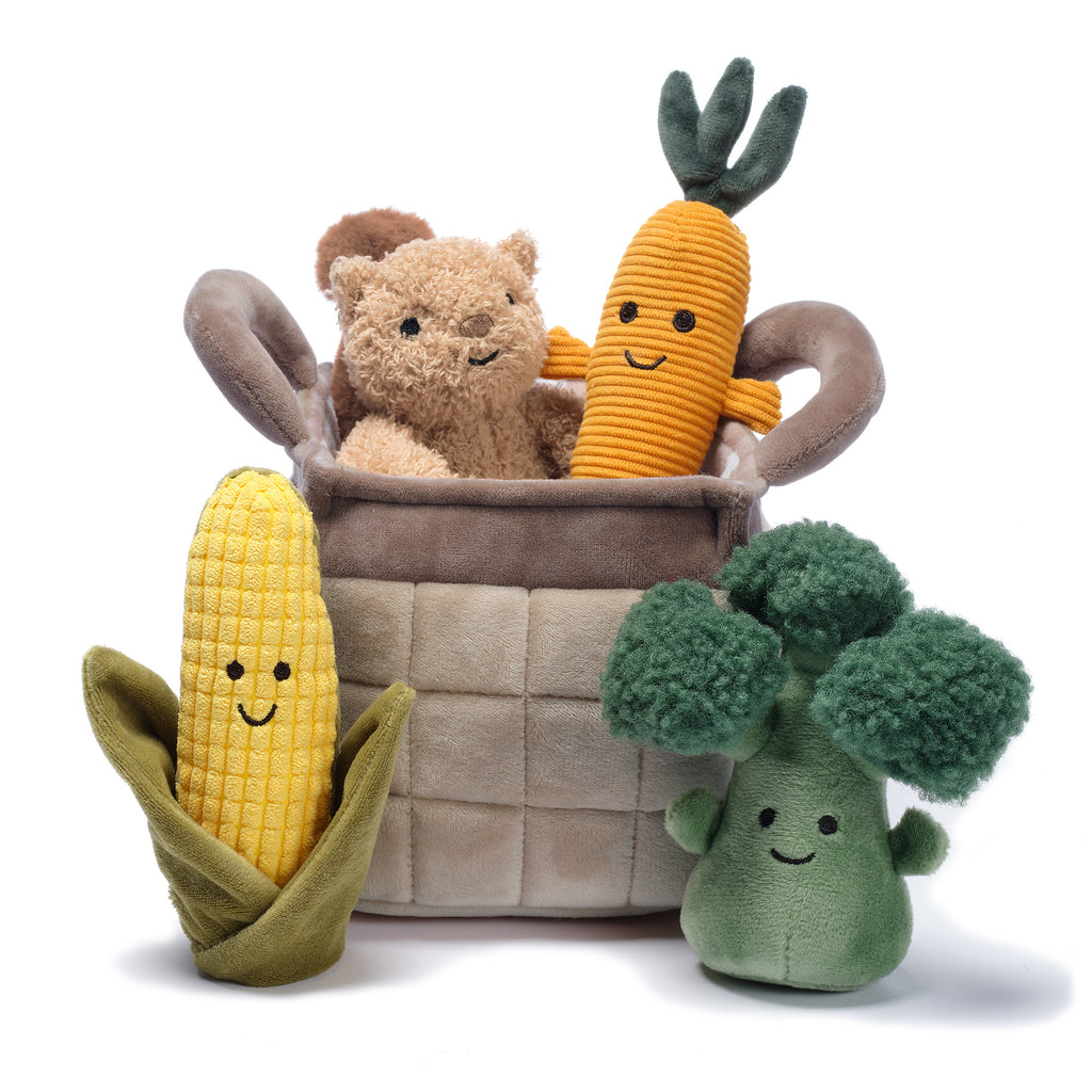 Plush Veggie Basket Play Set with Interactive Stuffed Vegetable Toys –  Lambs & Ivy