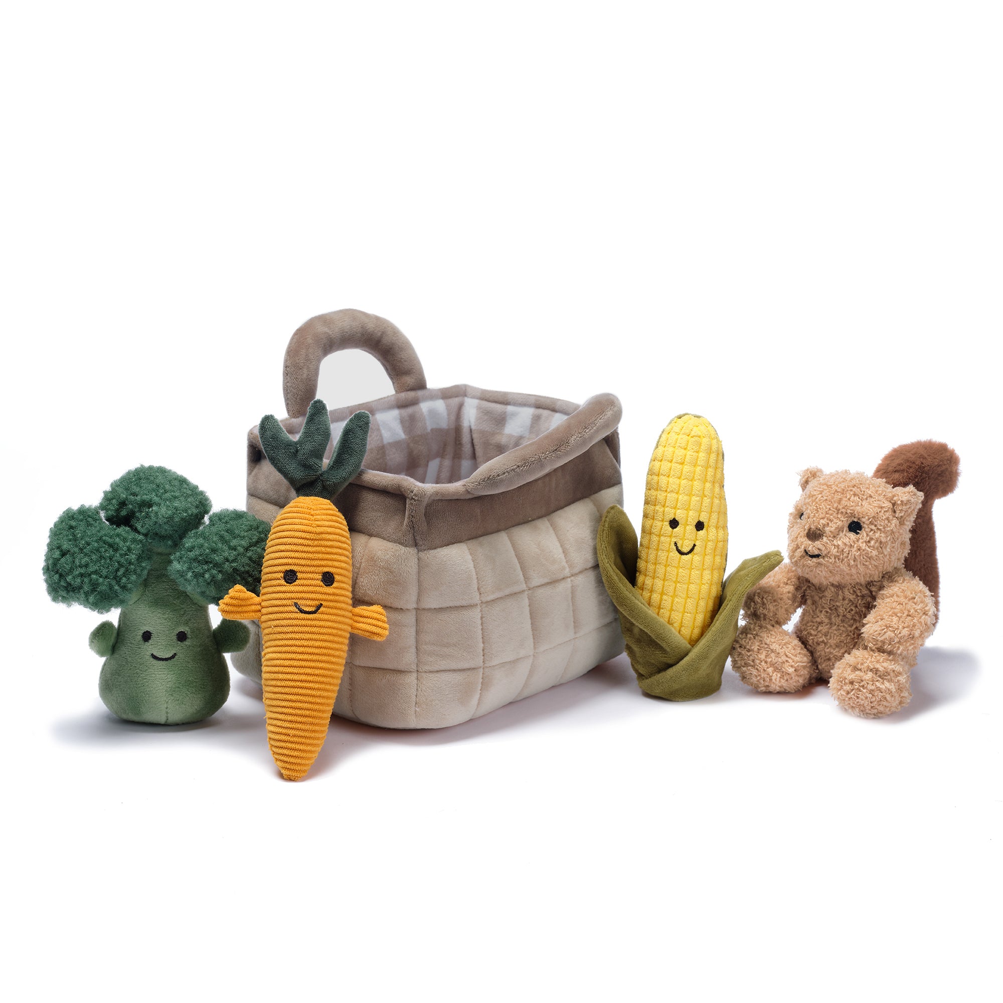 Plush Veggie Basket Play Set with Interactive Stuffed Vegetable