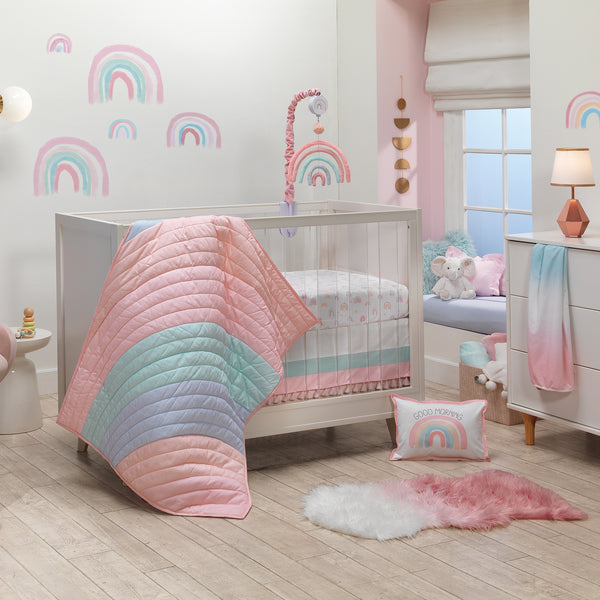 Watercolor Pastel Rainbow Cotton Fitted Crib Sheet by Lambs & Ivy