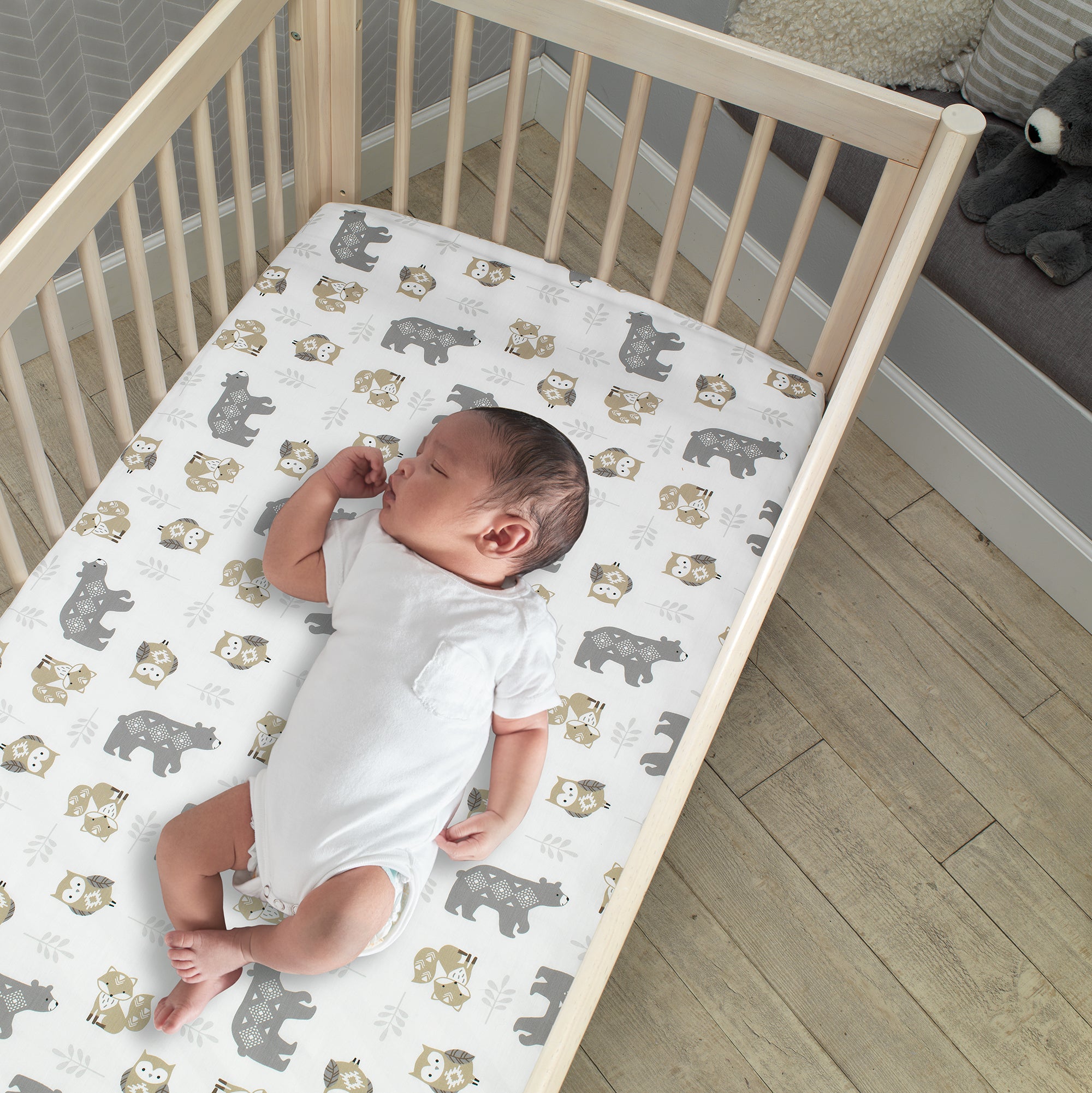 Woodland Forest Cotton Fitted Mini Crib Sheet by Lambs & Ivy