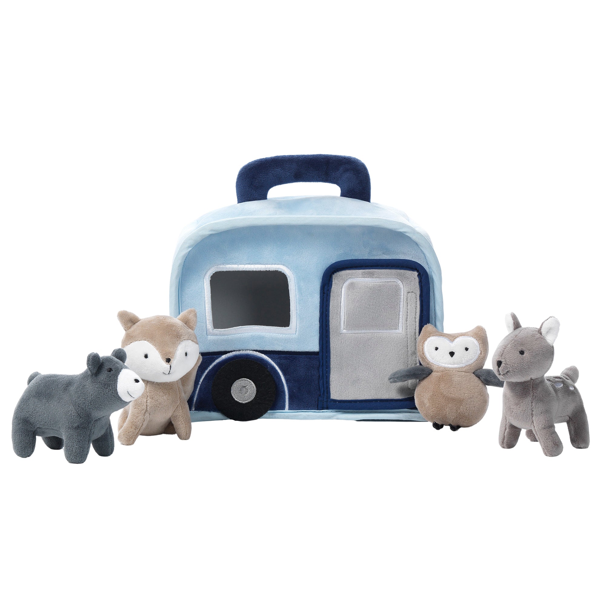Sittiable Toy Rv Interactive Blue Camper/RV Plush with Stuffed Animal Toys – Lambs & Ivy