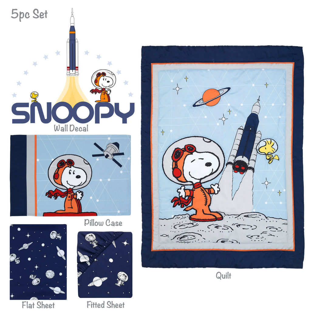 Astronaut Snoopy 5-Piece Navy/Blue Space Toddler Bedding Set